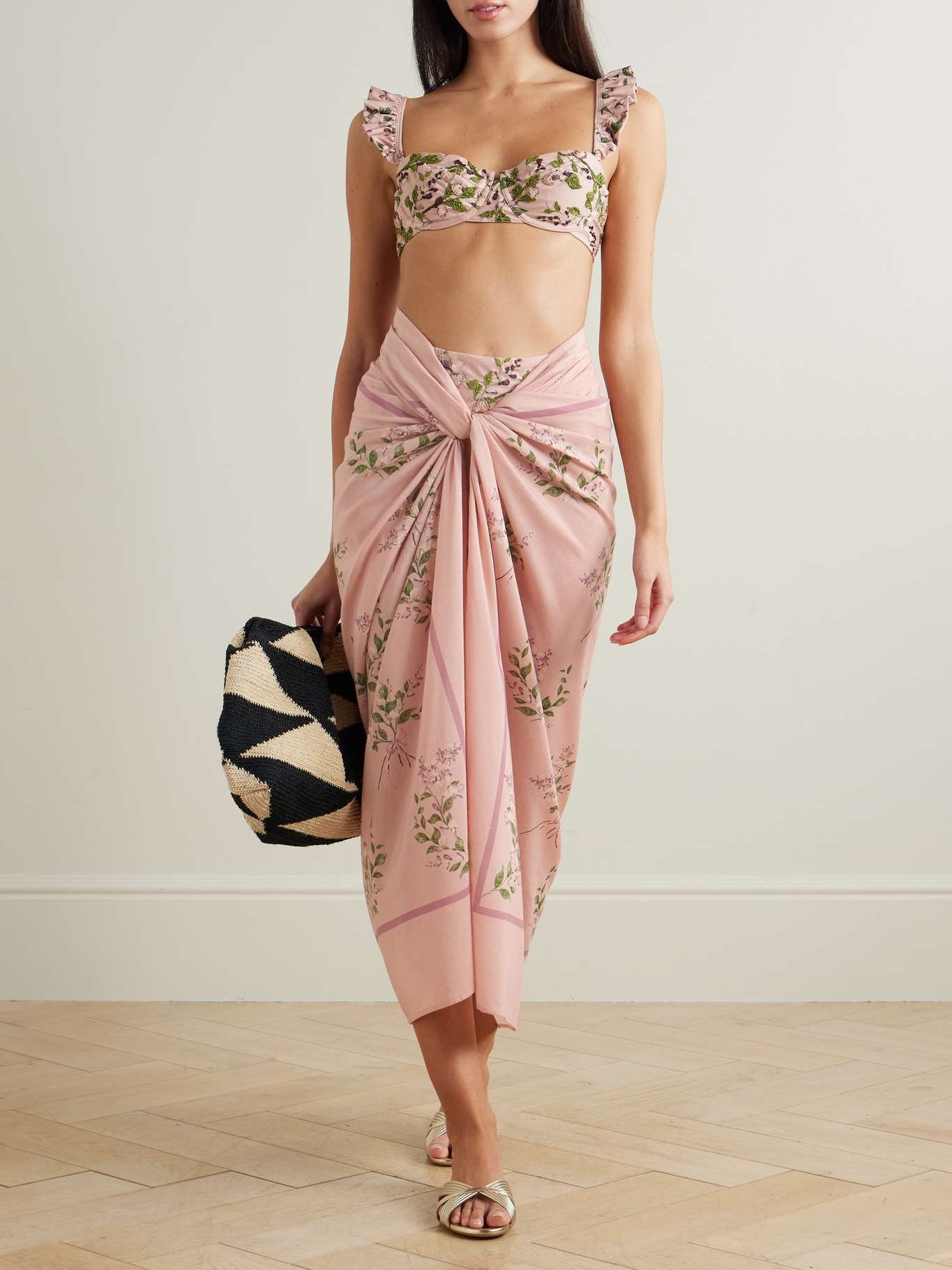 Lavanda Wisteria floral-print cotton and silk-blend voile pareo Pink - 2