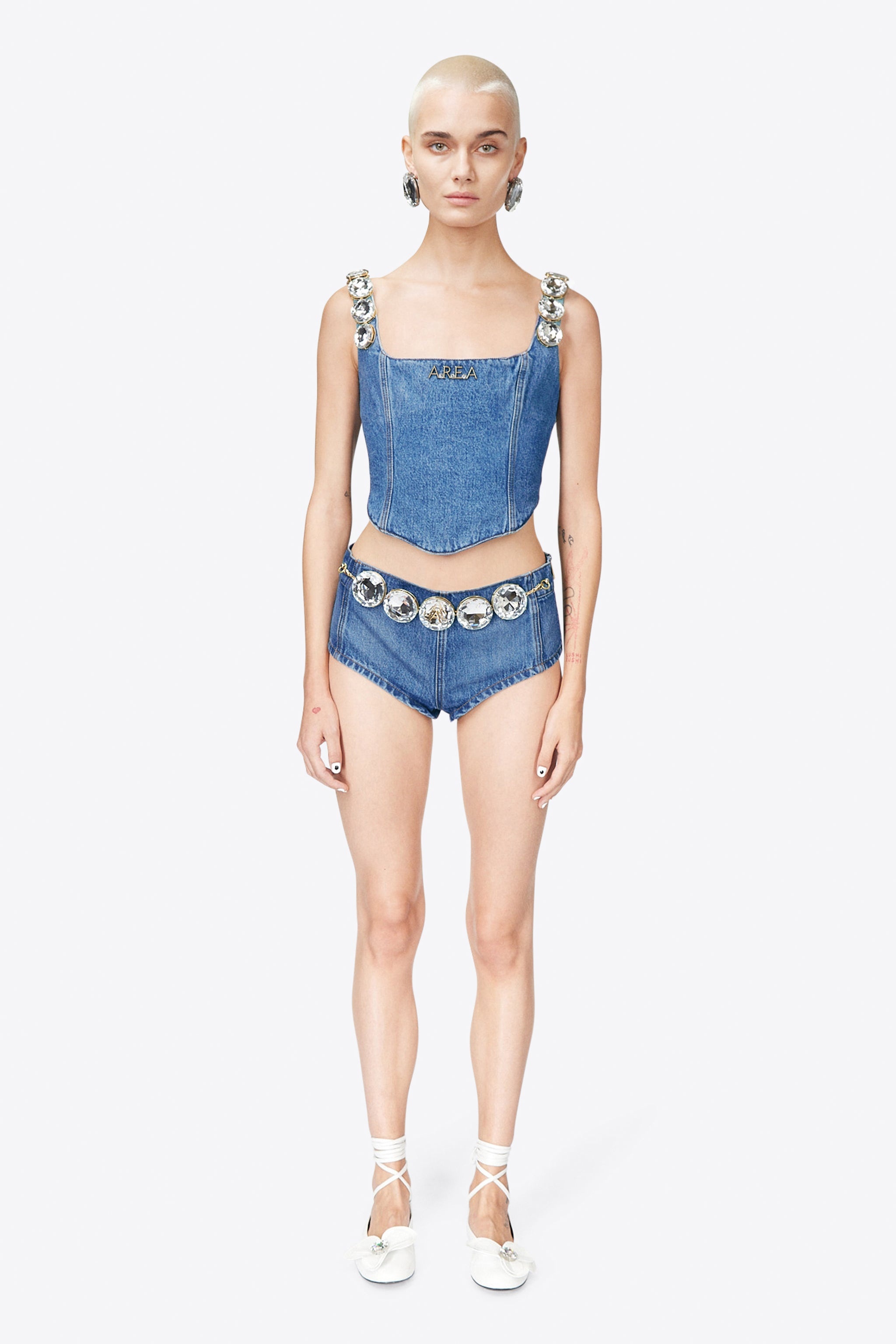 JUMBO CRYSTAL DENIM CORSET TOP - 3