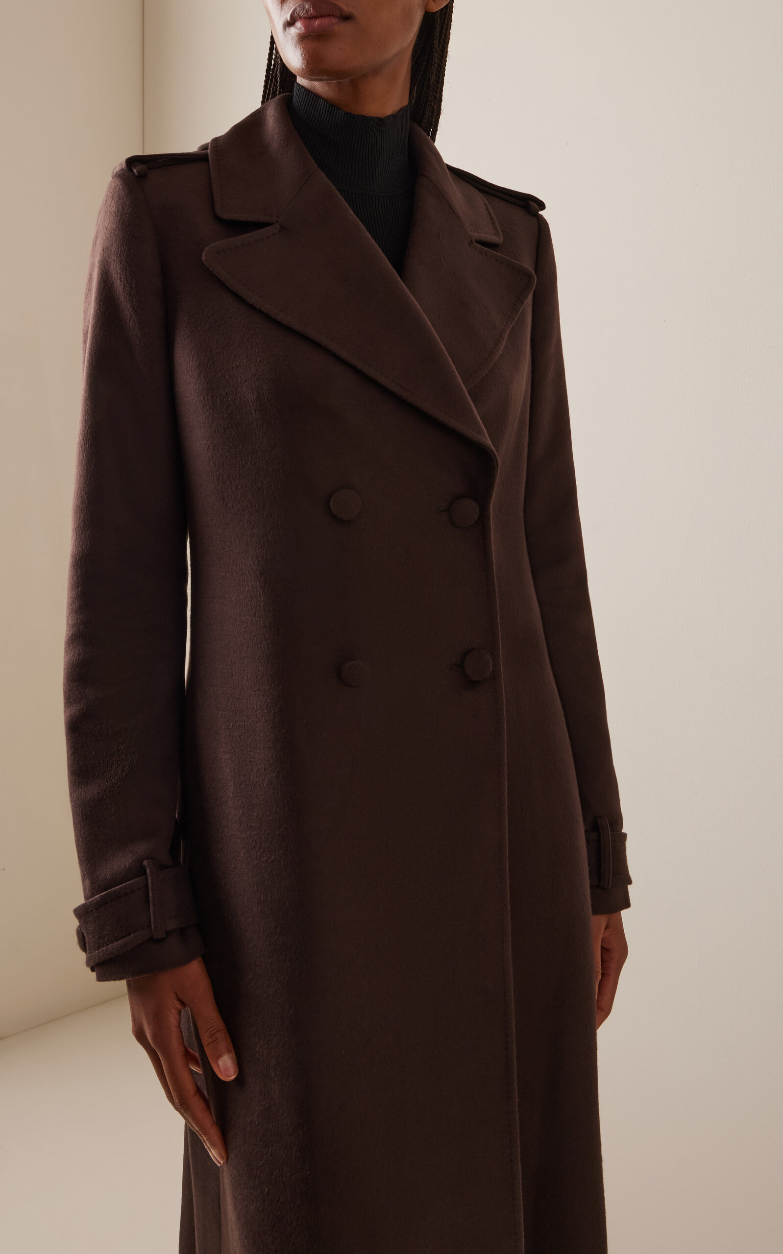 Houstt Double-Breasted Silk Coat brown - 3