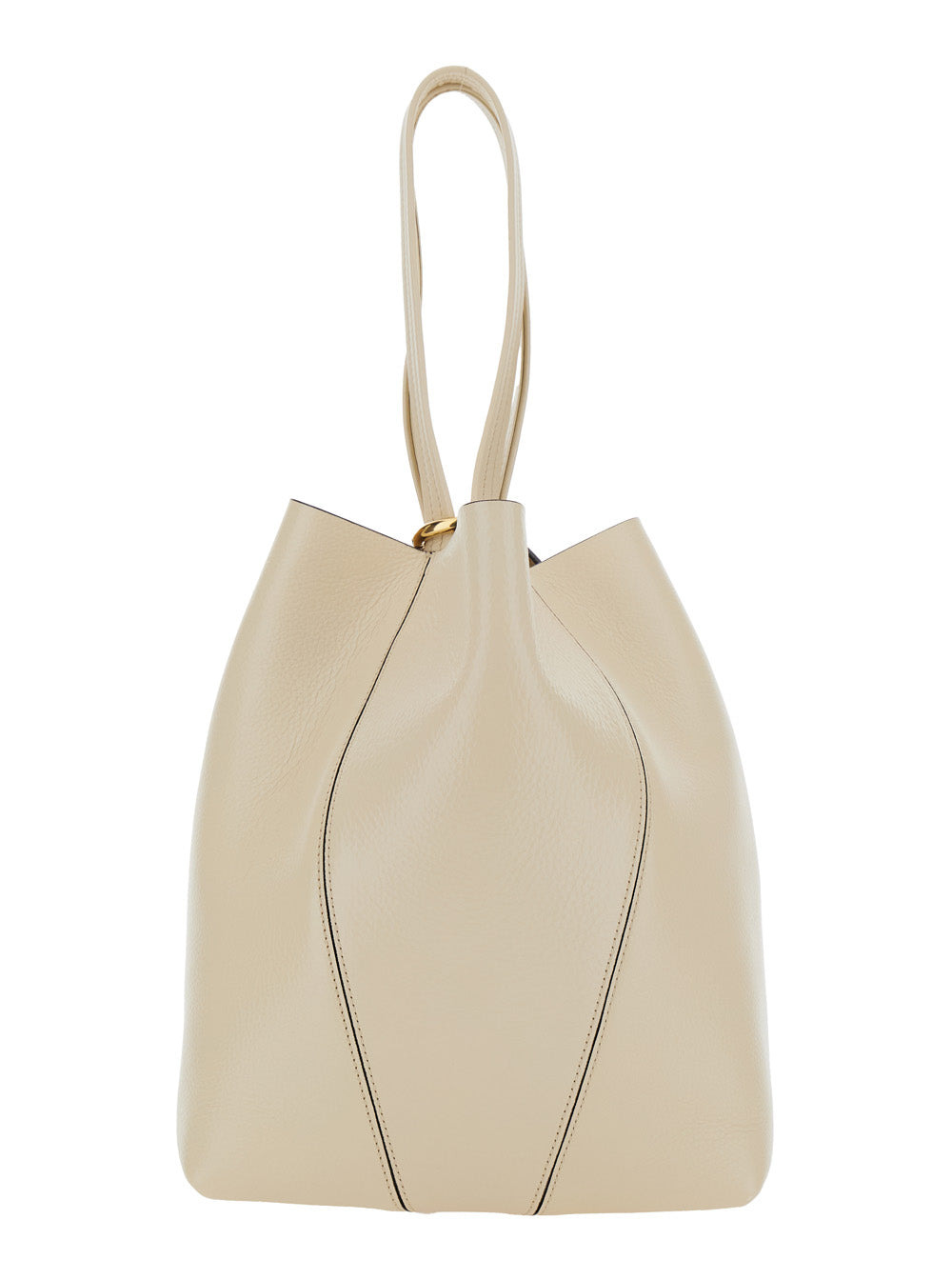 Chloé Women 'Spin' Beige Shoulder Bag With Metal Logo Medals In Grained Leather Woman - 4