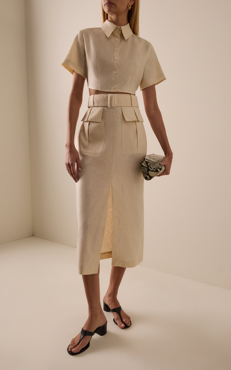 MATTHEW BRUCH Linen Midi Cargo Skirt ivory outlook