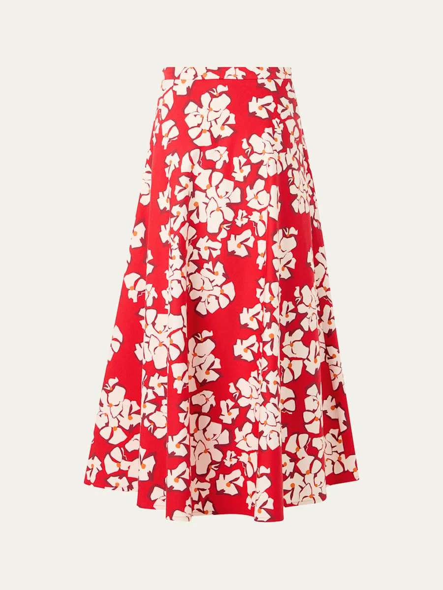 Floral-Print Cotton Midi A-Line Skirt - 1