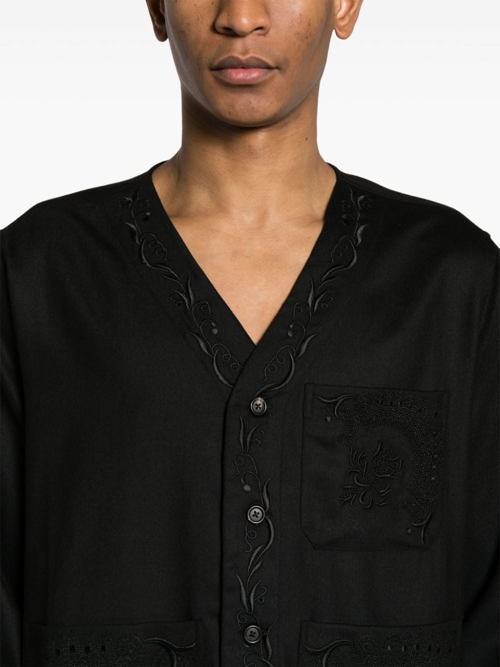 Dumas floral-embroidered twill overshirt - 5