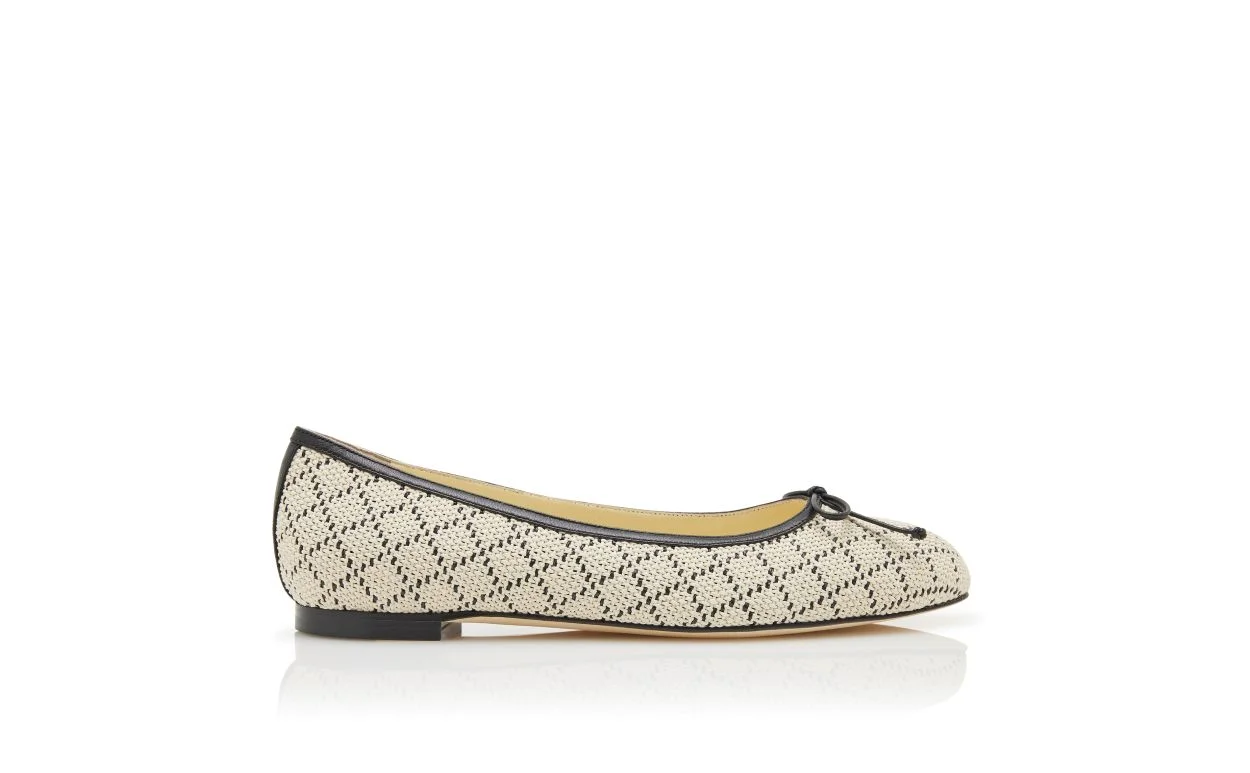Light Beige and Black Raffia Ballerina Flats - 1