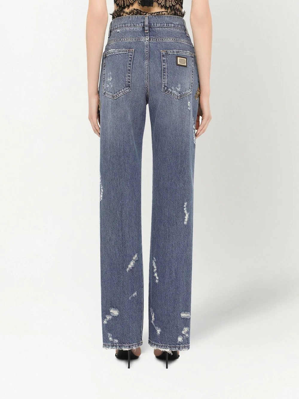 embellished high-waisted straight-leg jeans - 4