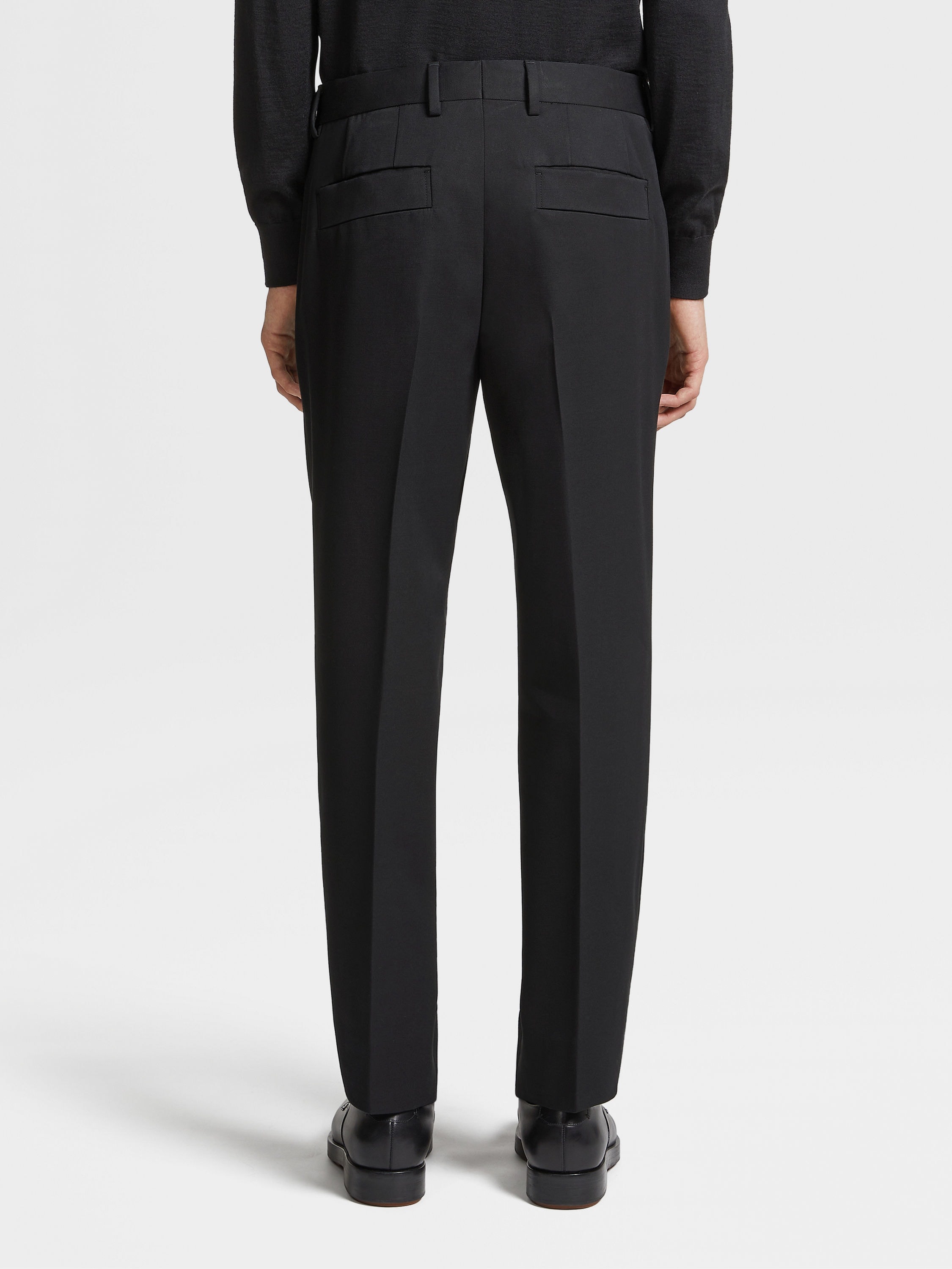 BLACK COTTON AND WOOL DOUBLE PLEAT PANTS - 3