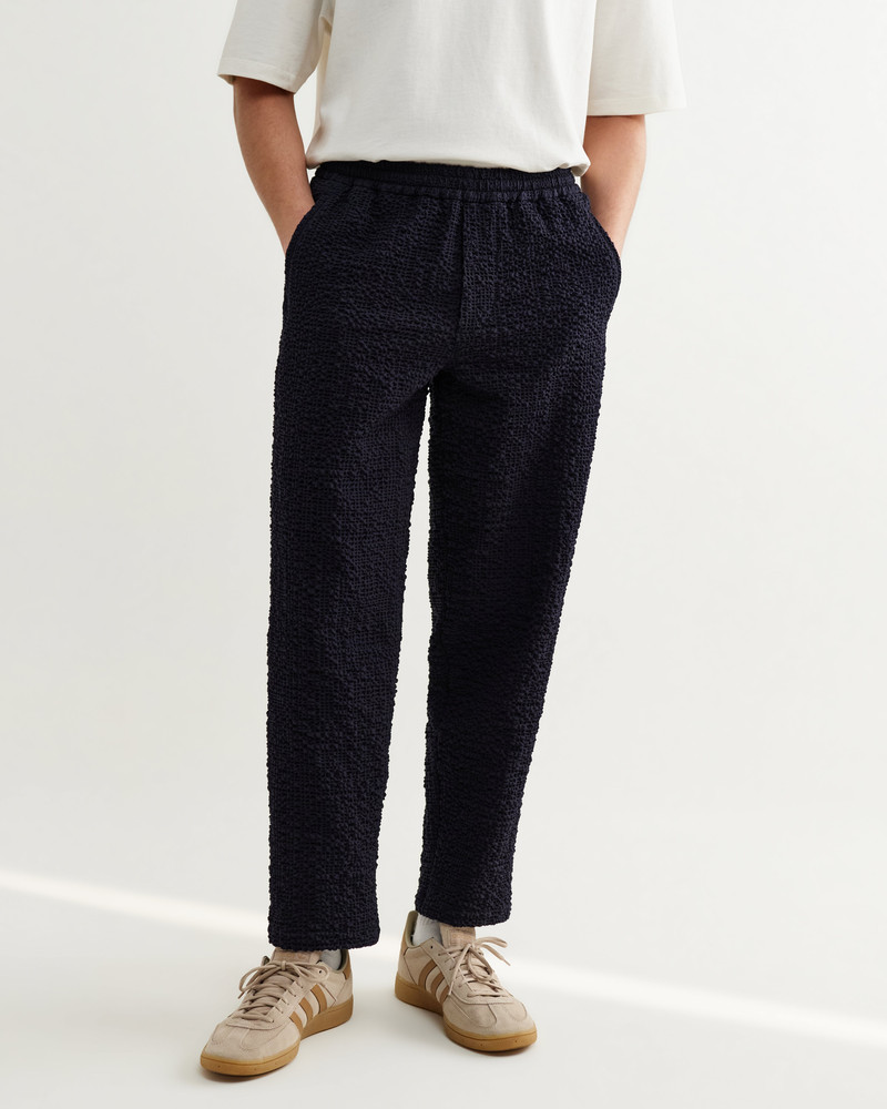Wax London Tyne - Dark Navy Jumbo Seersucker Loose Fit Trousers outlook