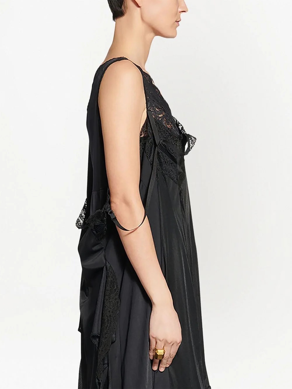 lace-trim sleeveless asymmetric-hem dress - 4