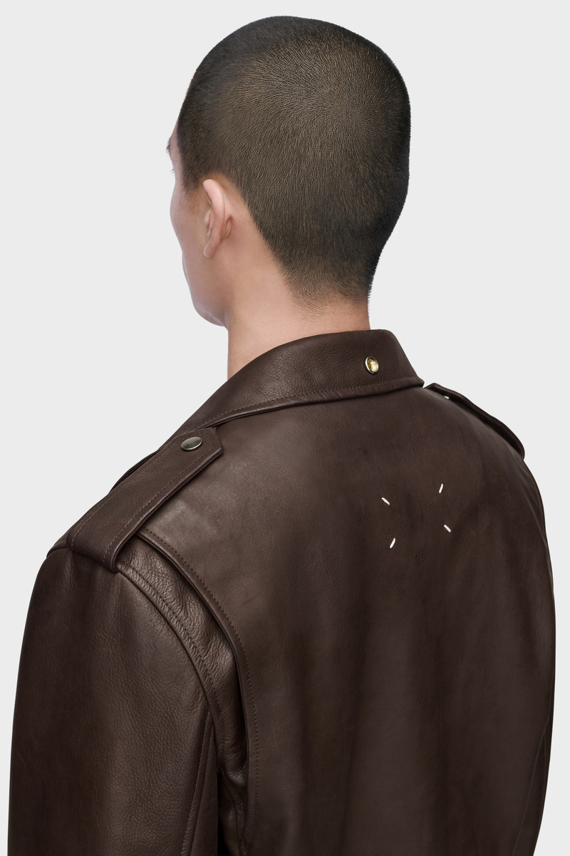 Folded Collar Leather Biker Jacket 6