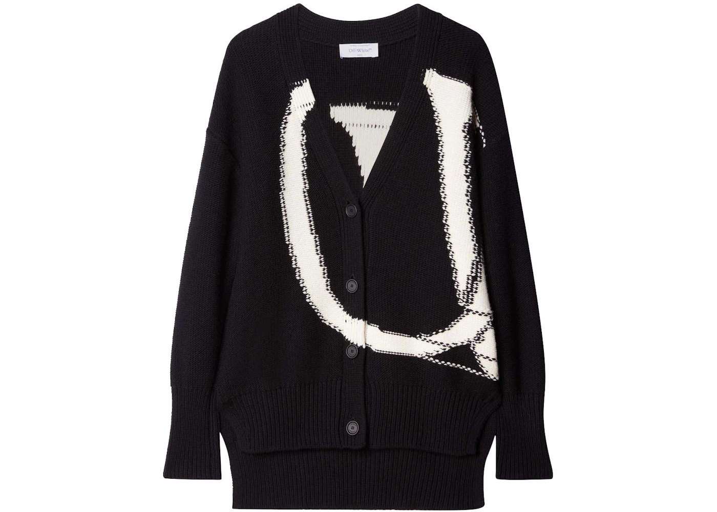 OFF-WHITE Logo-Intarsia Wool Cardigan Black/White - 1