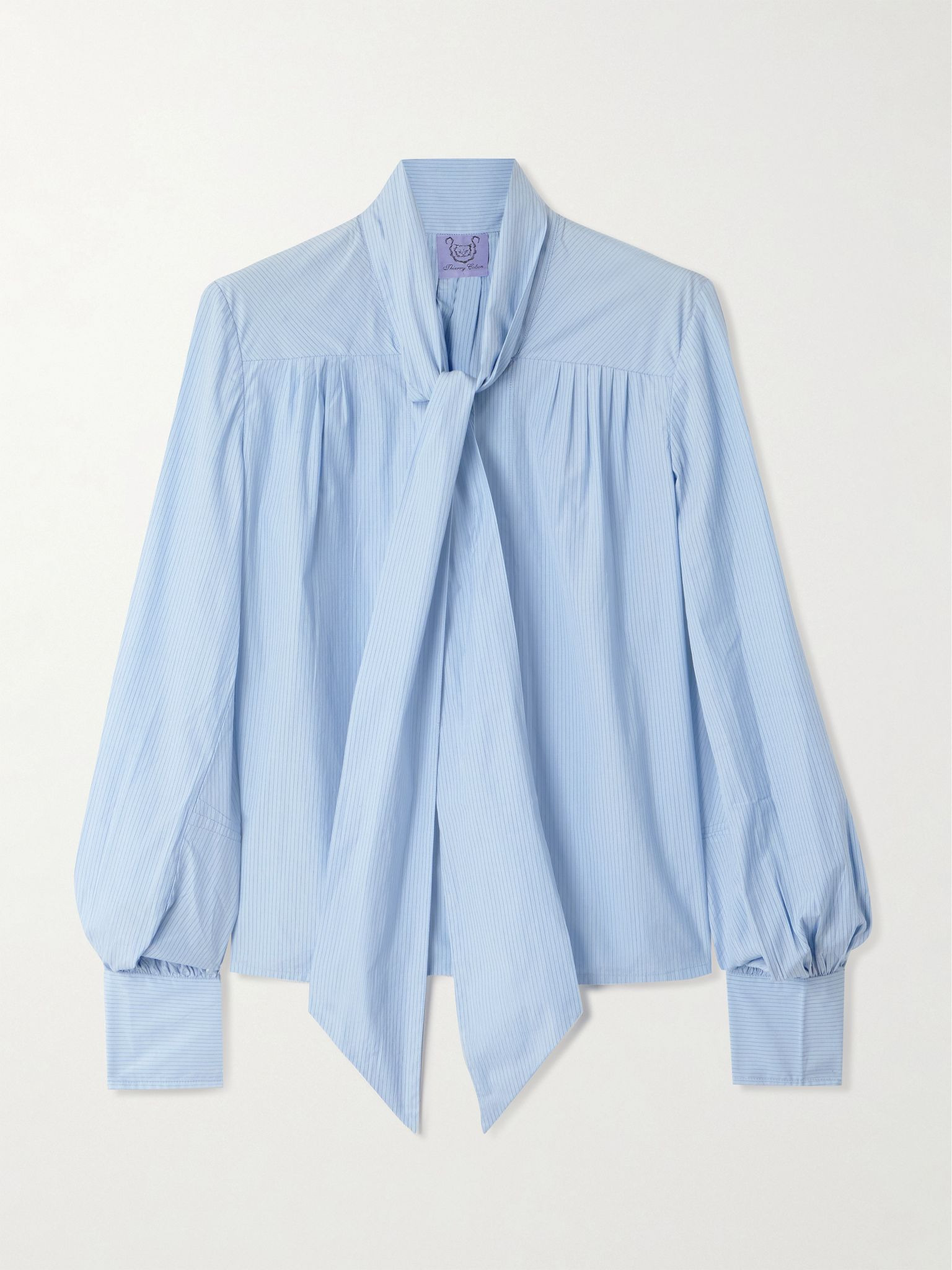 Alba pussy-bow striped cotton-poplin blouse Blue - 1