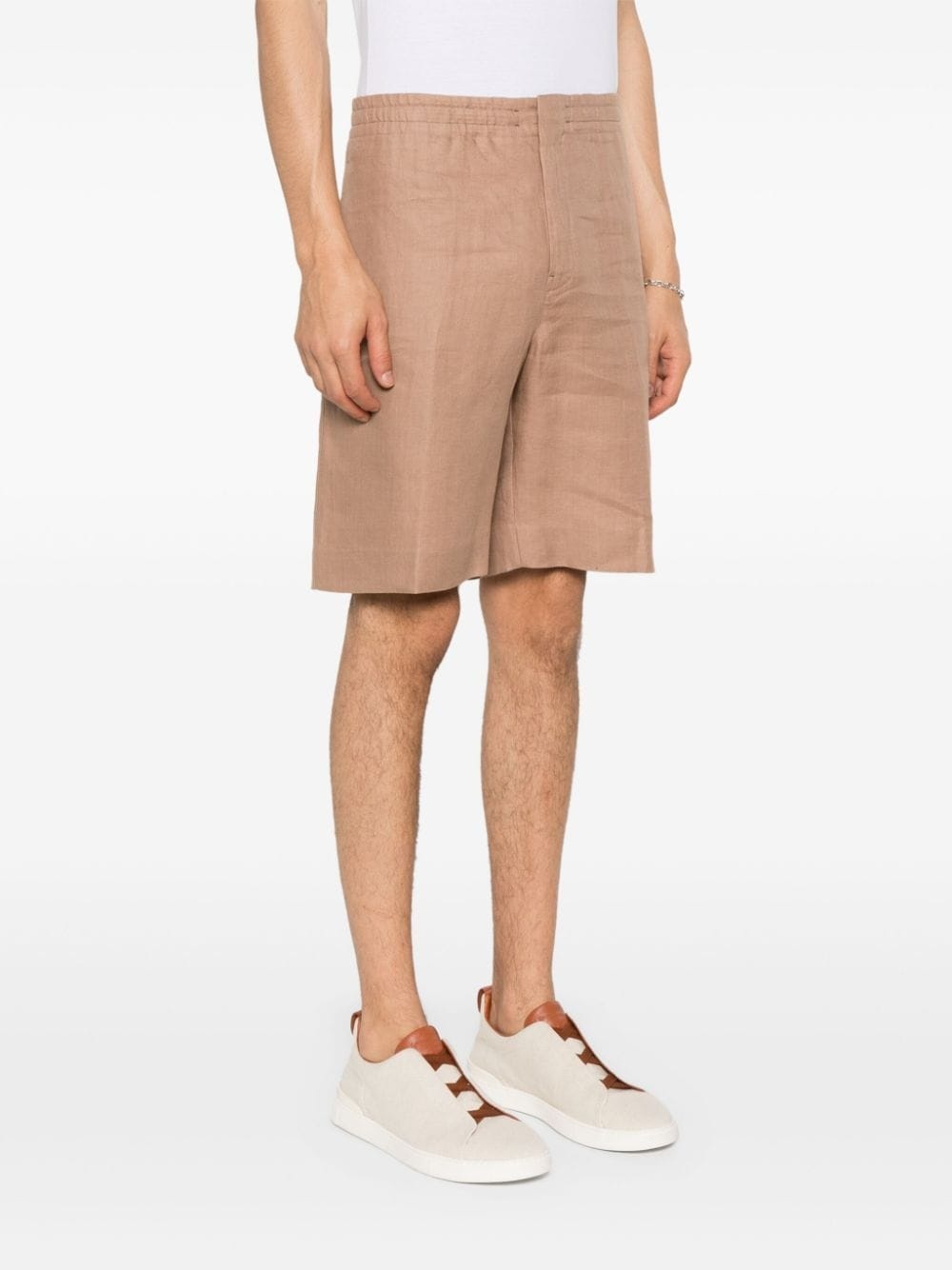 linen straight-leg shorts - 3