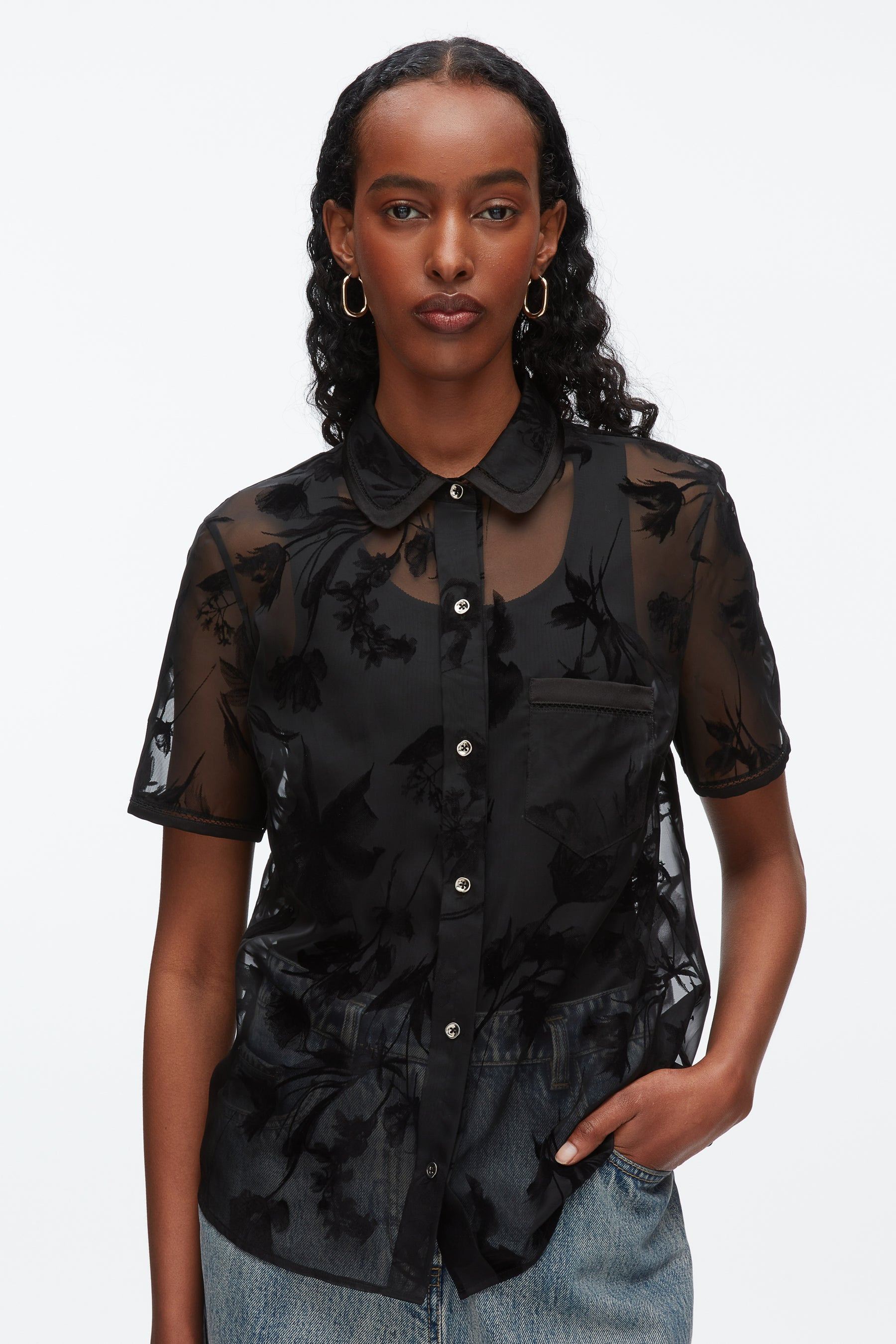 Flocked Organza SS Shirt - 2