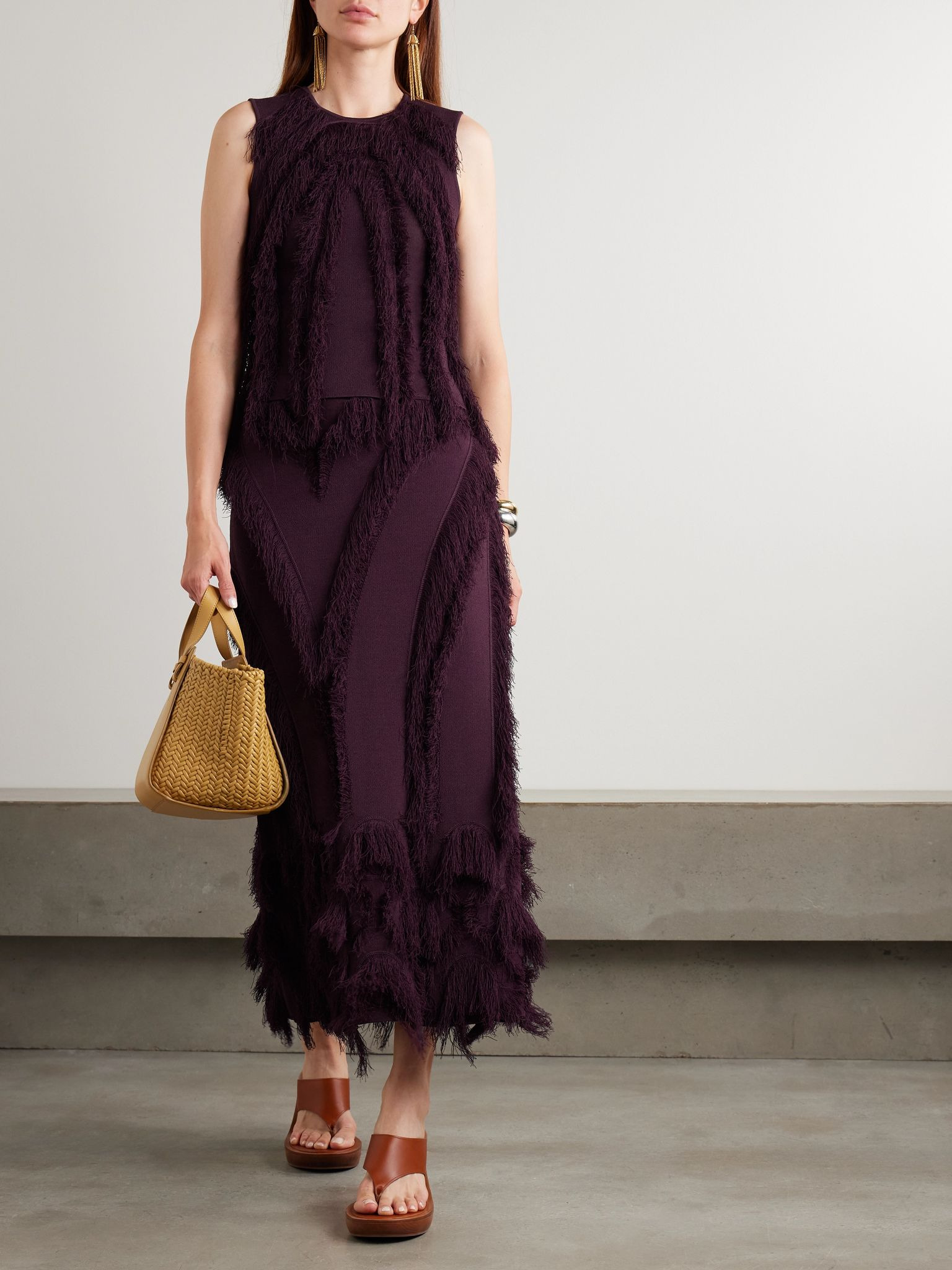 Bonnie fringed stretch-knit top Purple - 2
