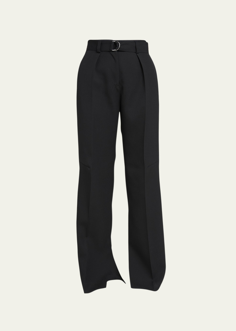 40 Pleated Belted Straight-Leg Split-Hem Trousers 1