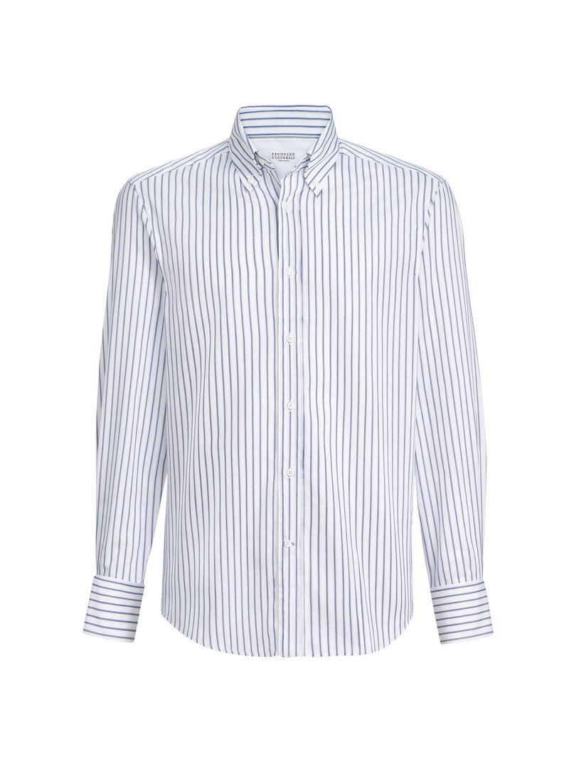 Men's Multistripe Twill Slim Fit Shirt with Button Down Collar - Multicolored 1