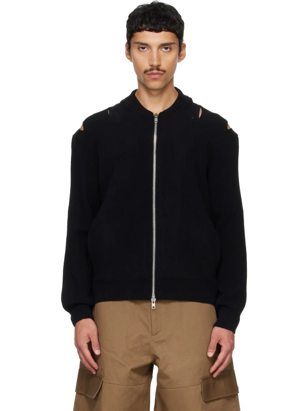 Black Slash Zip Cardigan - 1