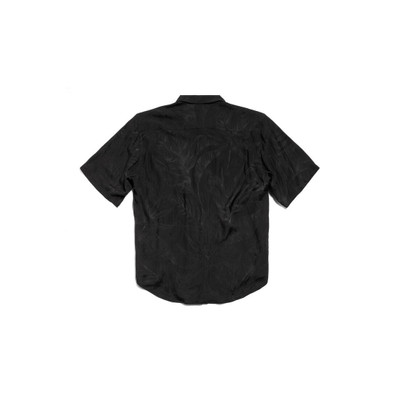 BALENCIAGA Men's Tropical Flowers Minimal Short Sleeve Shirt Large Fit in Black outlook
