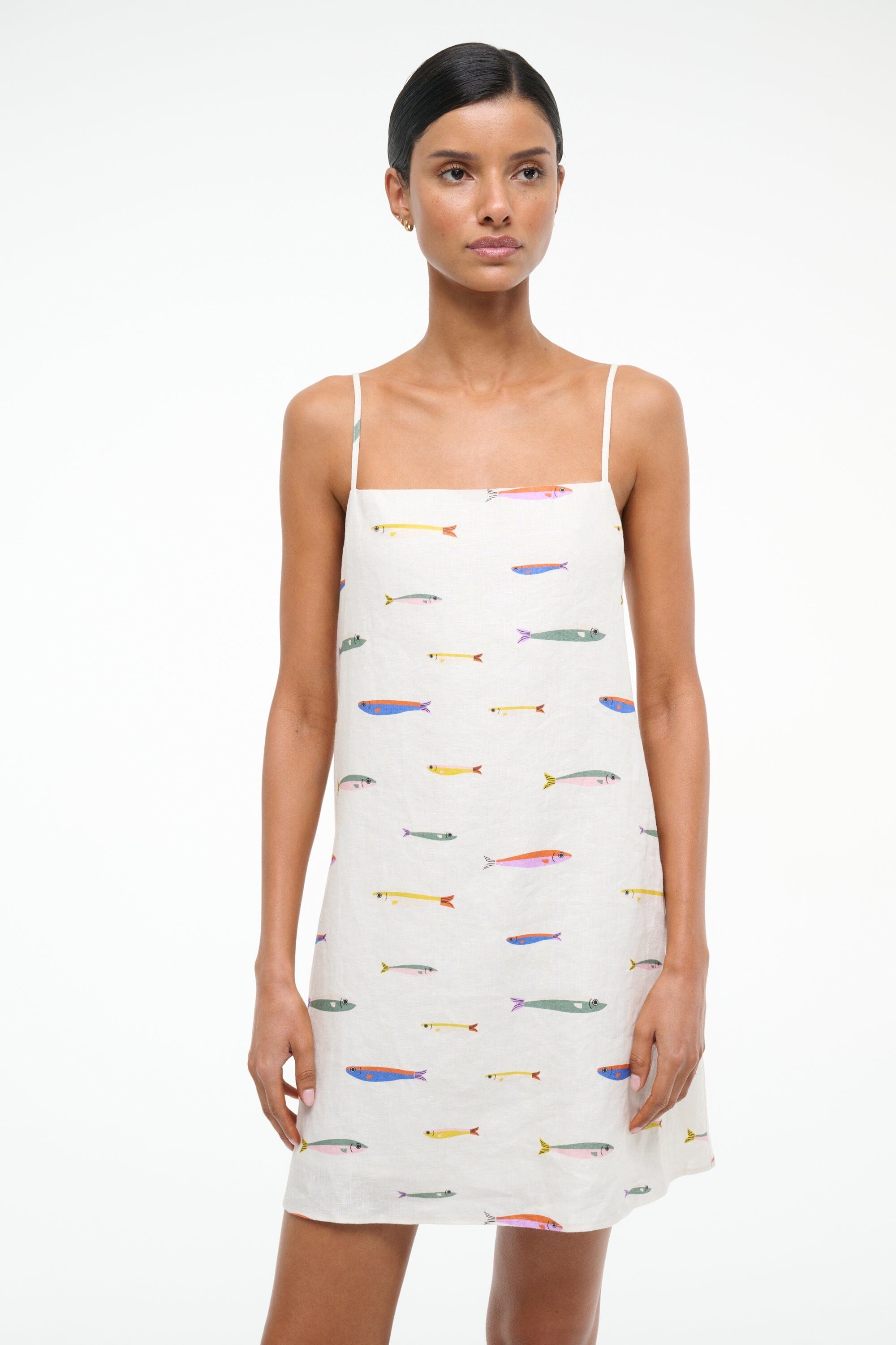 STAUD LAURA LINEN MINI DRESS POP SARDINES IVORY - 2