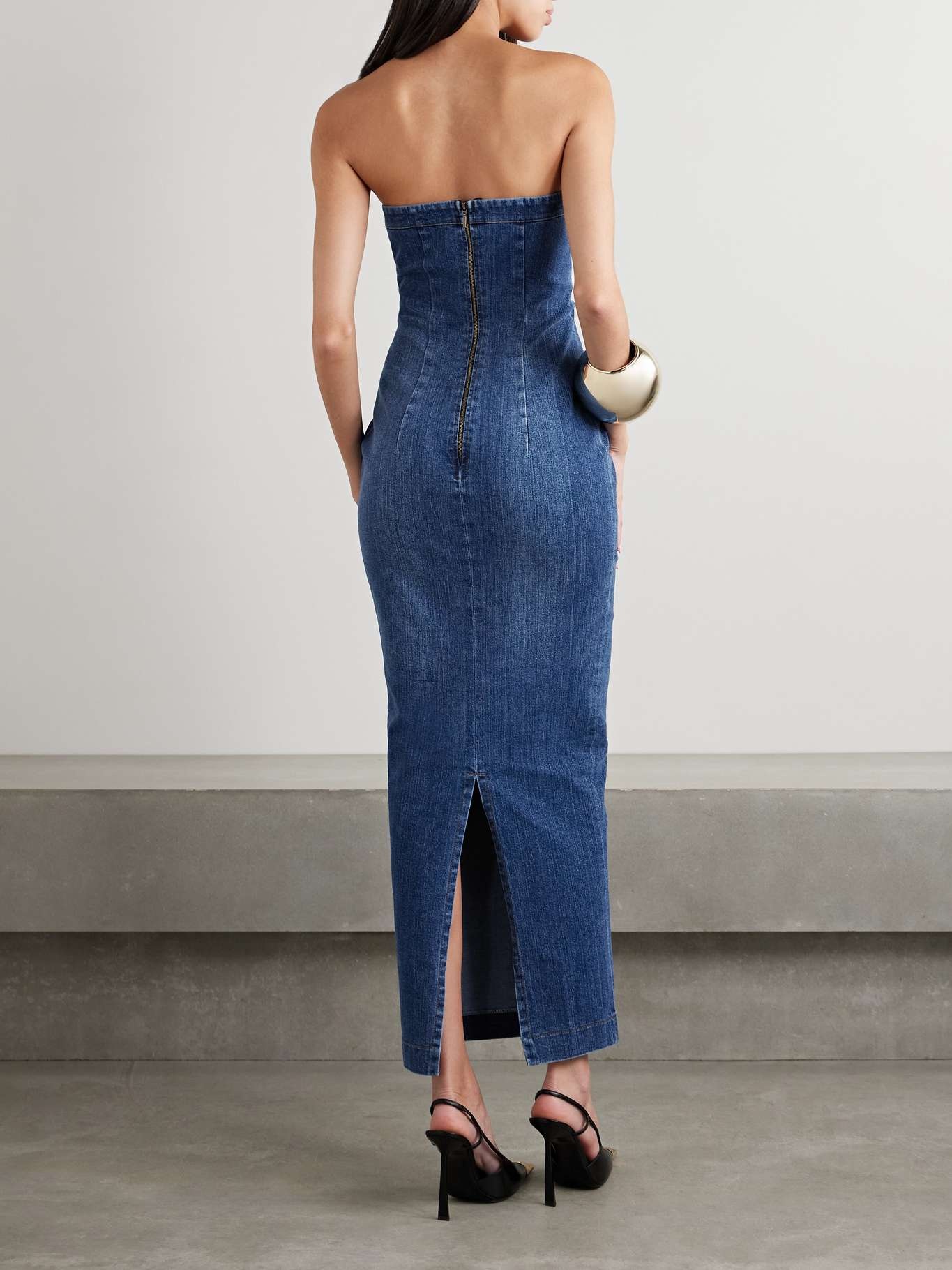 Strapless lace-up denim maxi dress - 3