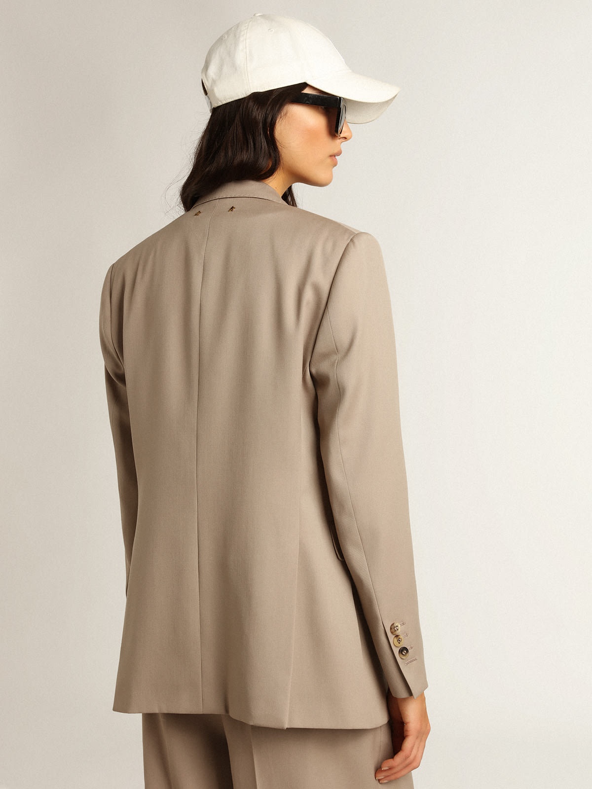 Double-breasted blazer in light beige wool gabardine - 4