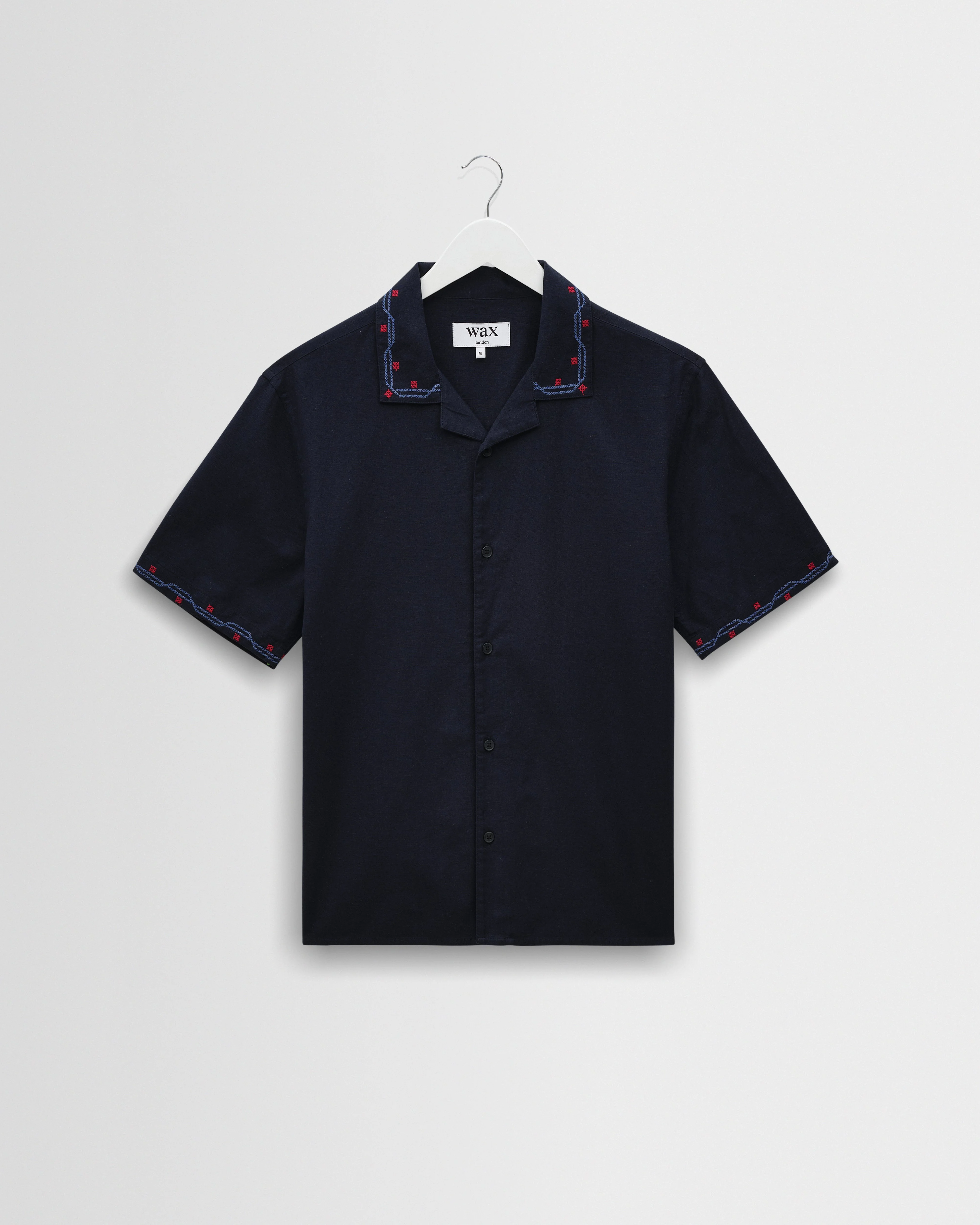 Didcot - Navy Cross-Stitch Border Short-Sleeve Shirt - 1