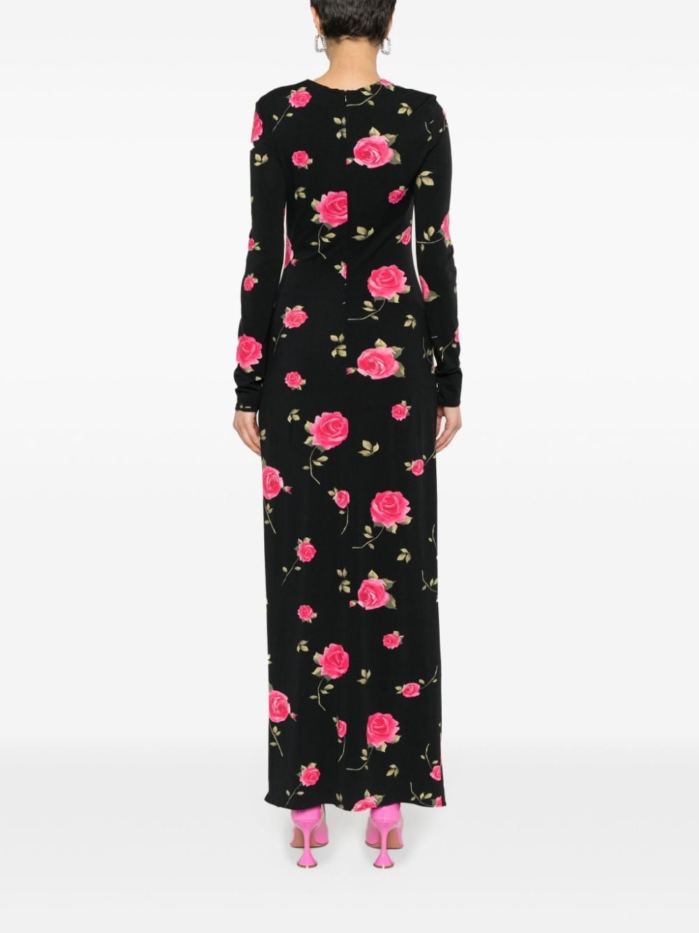 rose-print long dress - 4