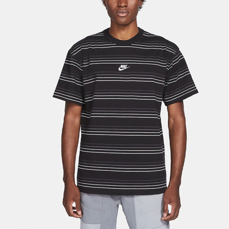 Nike Sportswear Embroidered Logo Stripe Loose Knit Sports Short Sleeve Black DB6532-010 - 4