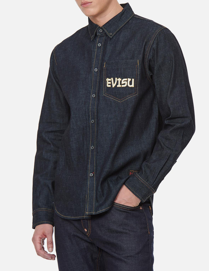 Calligraphy Daicock Foil-print Denim Shirt 4