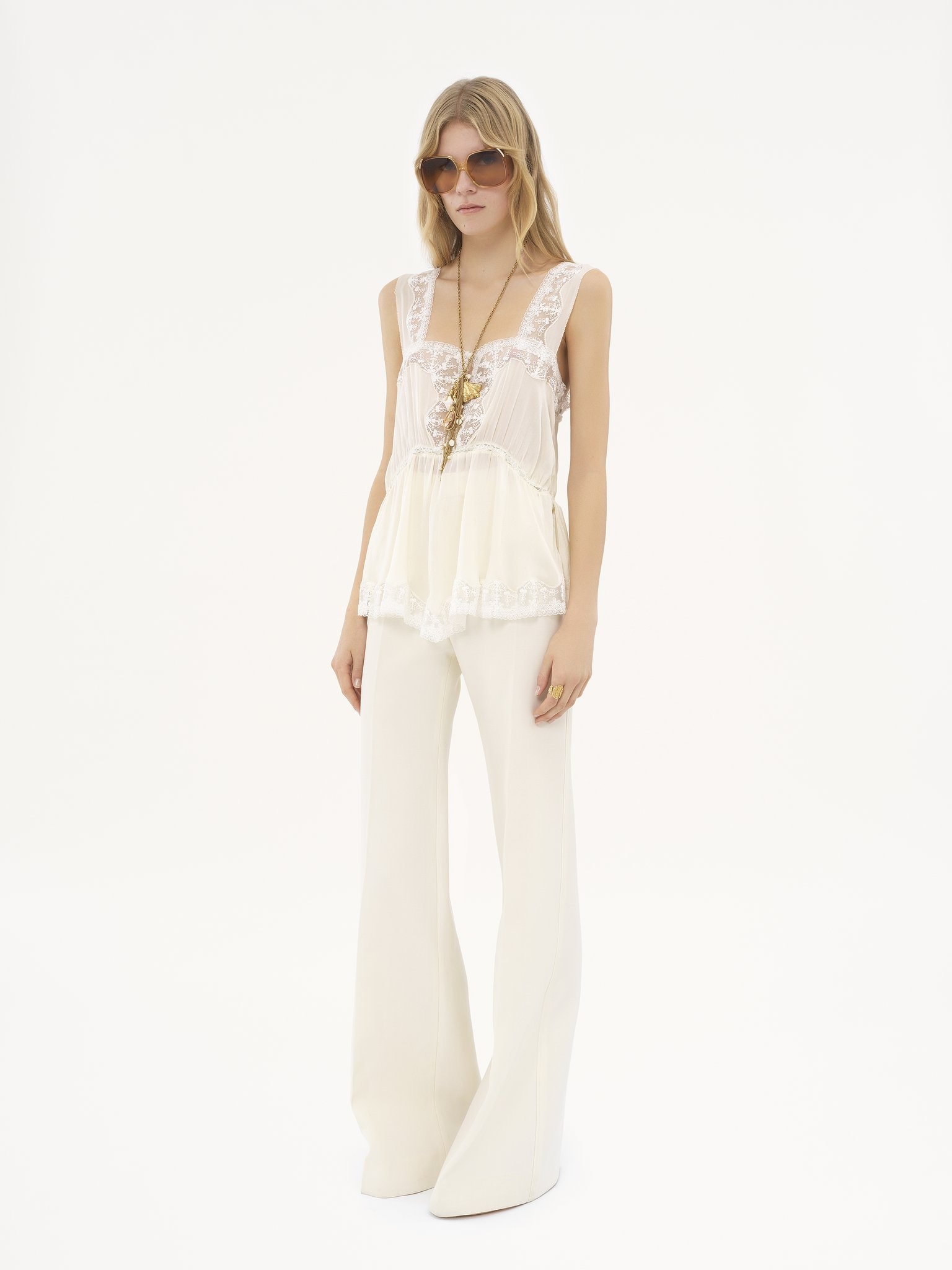 FLUID TANK TOP IN SILK CHARMEUSE & LACE - 3