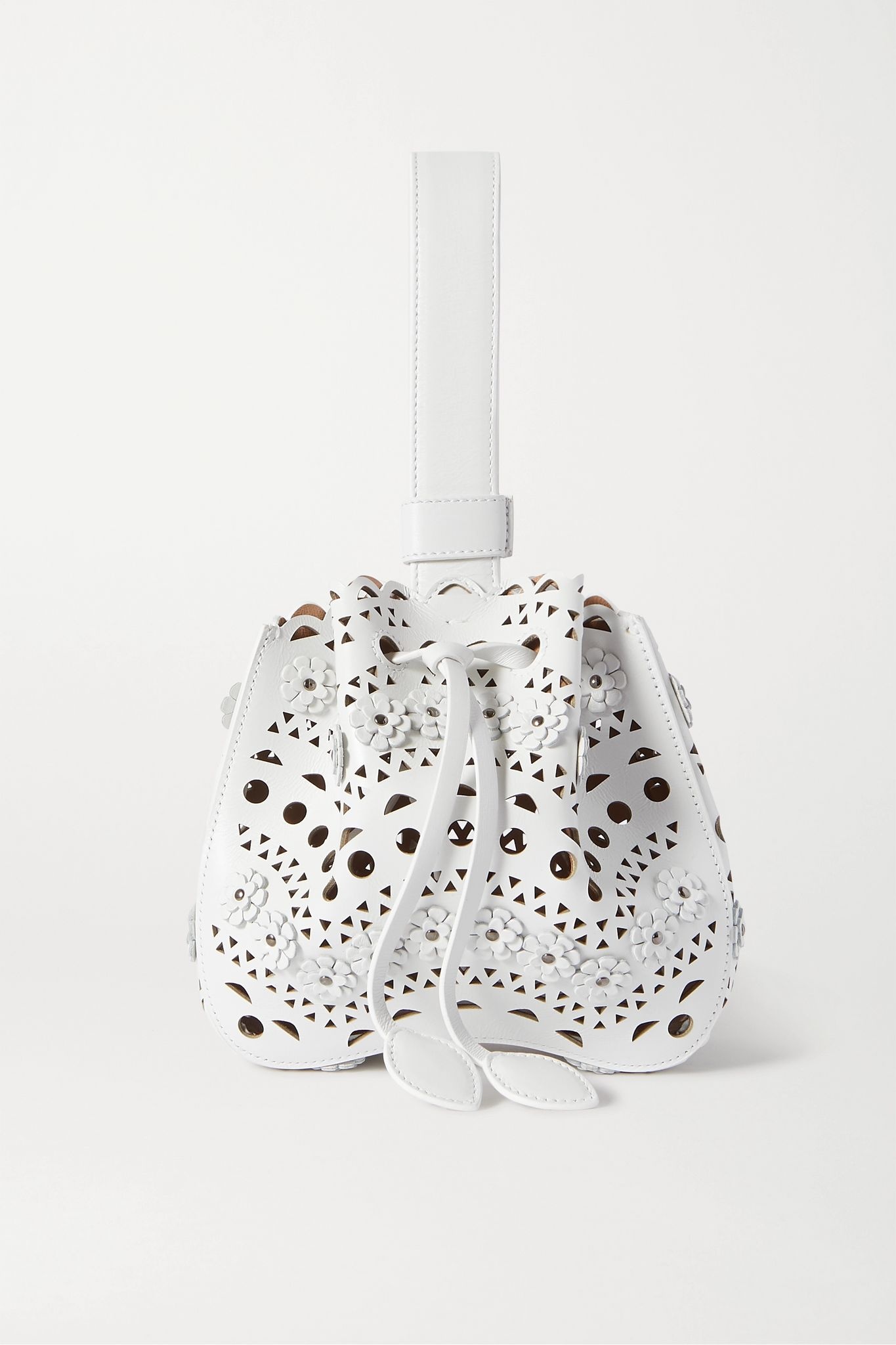 Rose Marie mini studded laser-cut leather bucket bag - 1