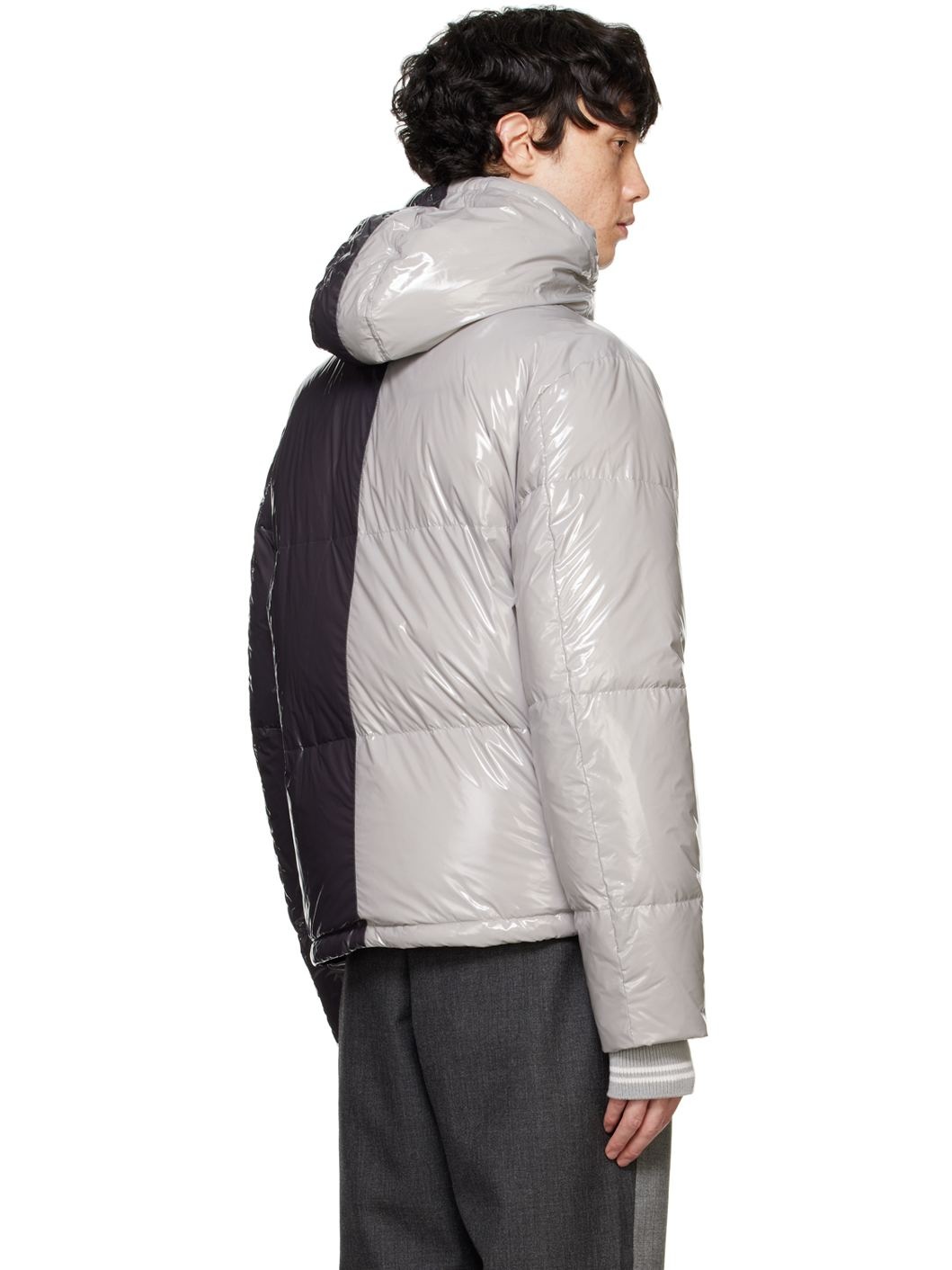Black & Gray Funmix Detachable Hood Down Jacket - 3