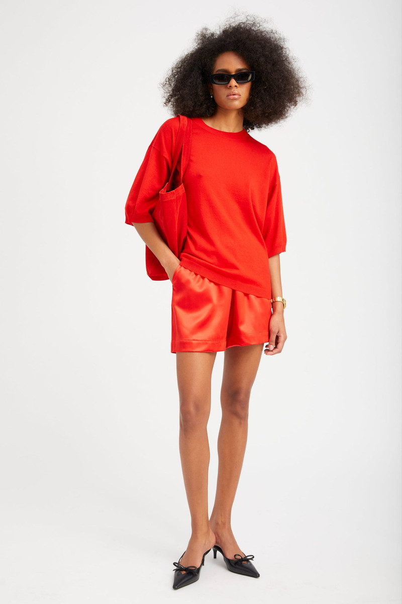 SPRWMN RED SILK CULOTTE SHORTS outlook