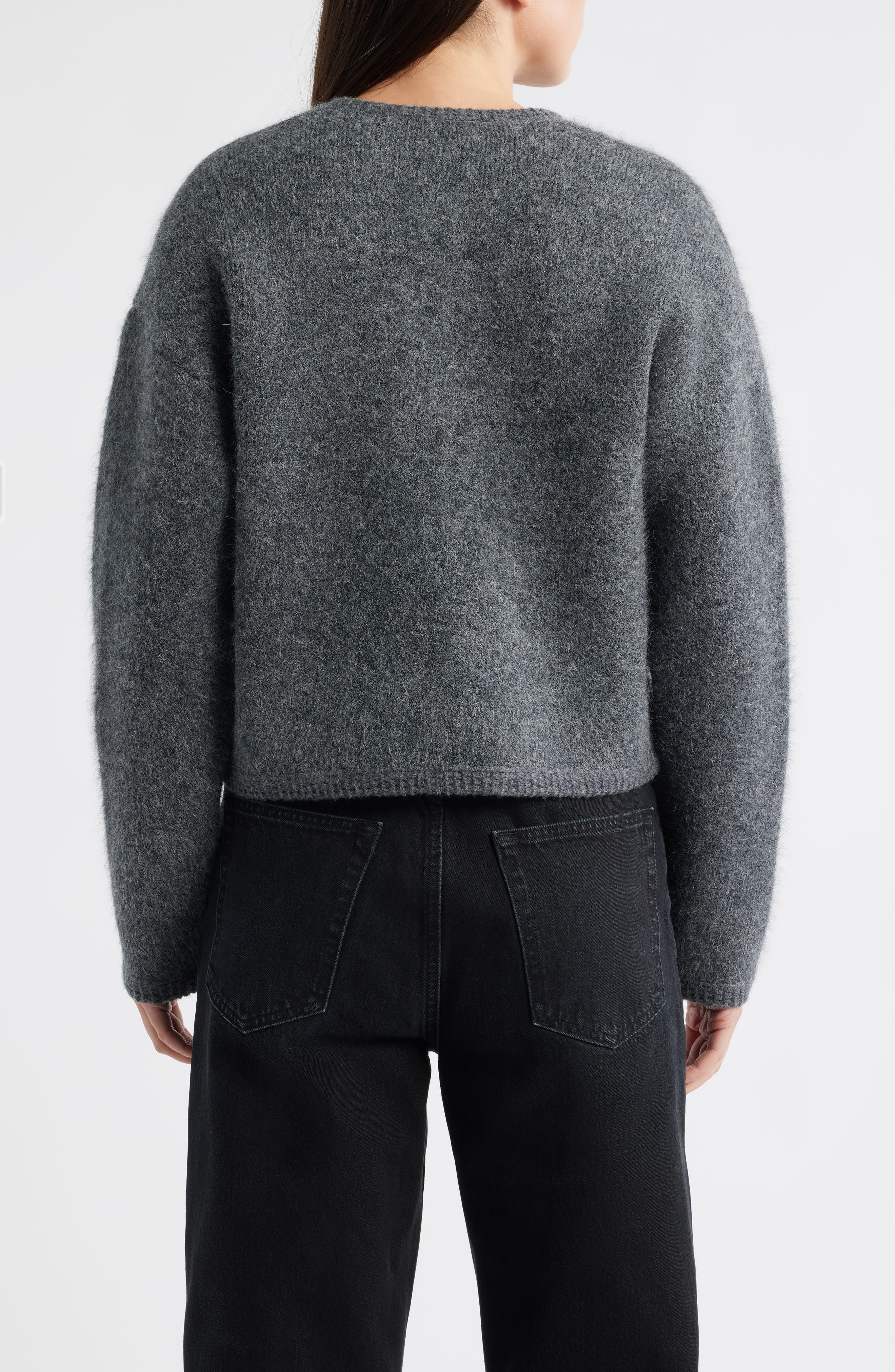 FRAME Lofty Crochet Detail Wool & Cashmere Zip Cardigan in Dark Heather Grey at Nordstrom - 2