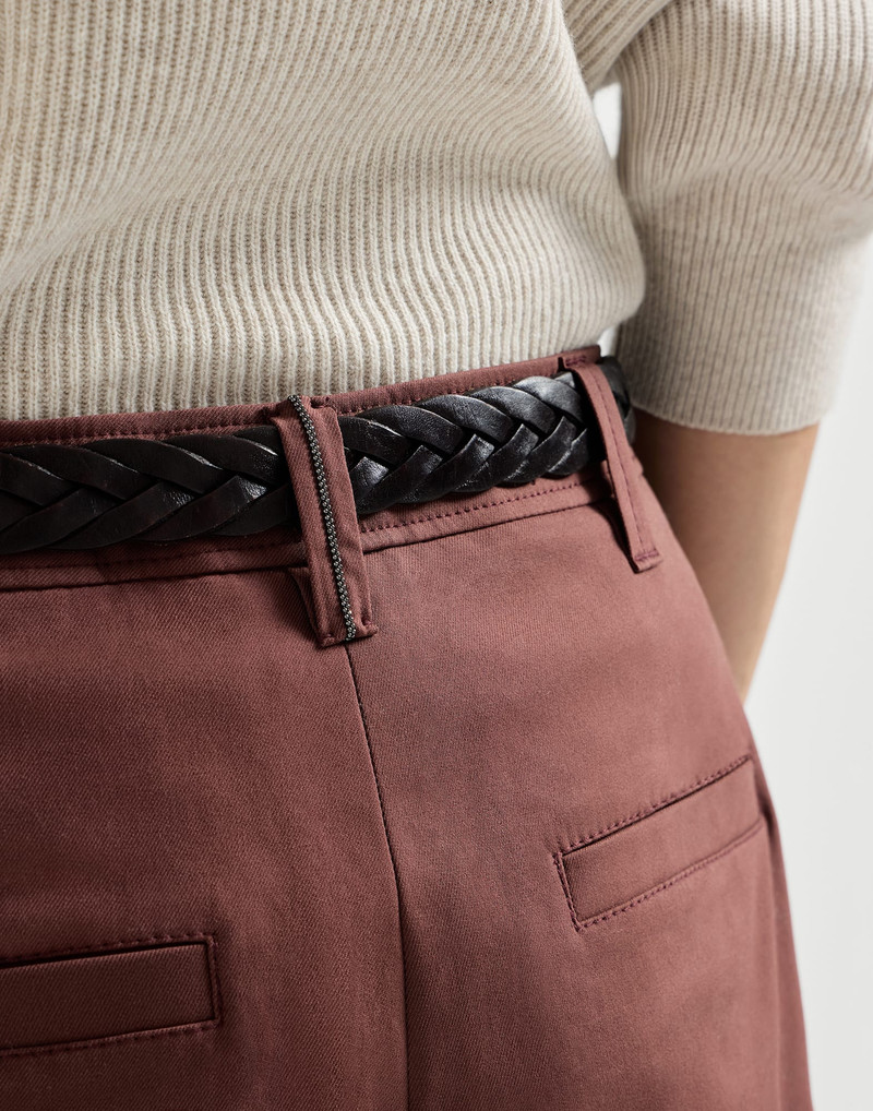 Stretch twisted cotton twill cigarette trousers with monili 4
