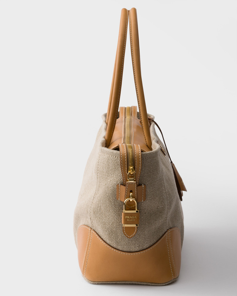 Large linen and leather tote bag 6