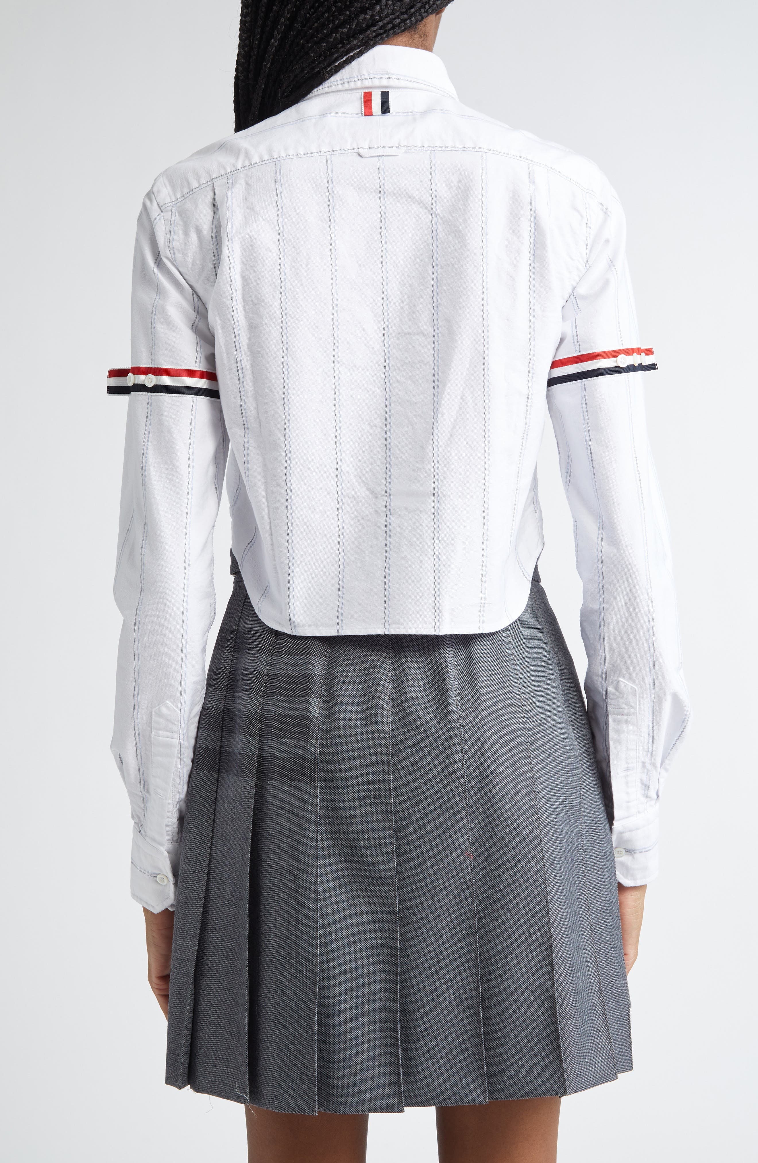 Thom Browne Armband Stripe Cotton Poplin Crop Button-Down Shirt in White at Nordstrom - 2