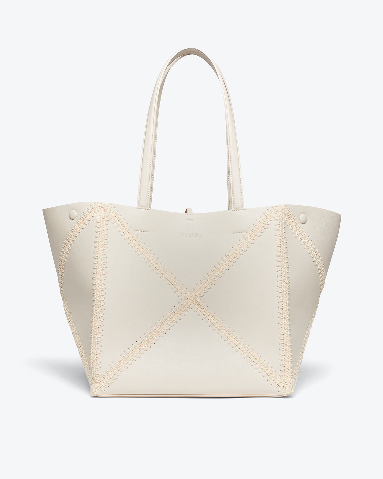 THE ORIGAMI TOTE - Patent alt-leather crochet tote - Off-white/creme - 1