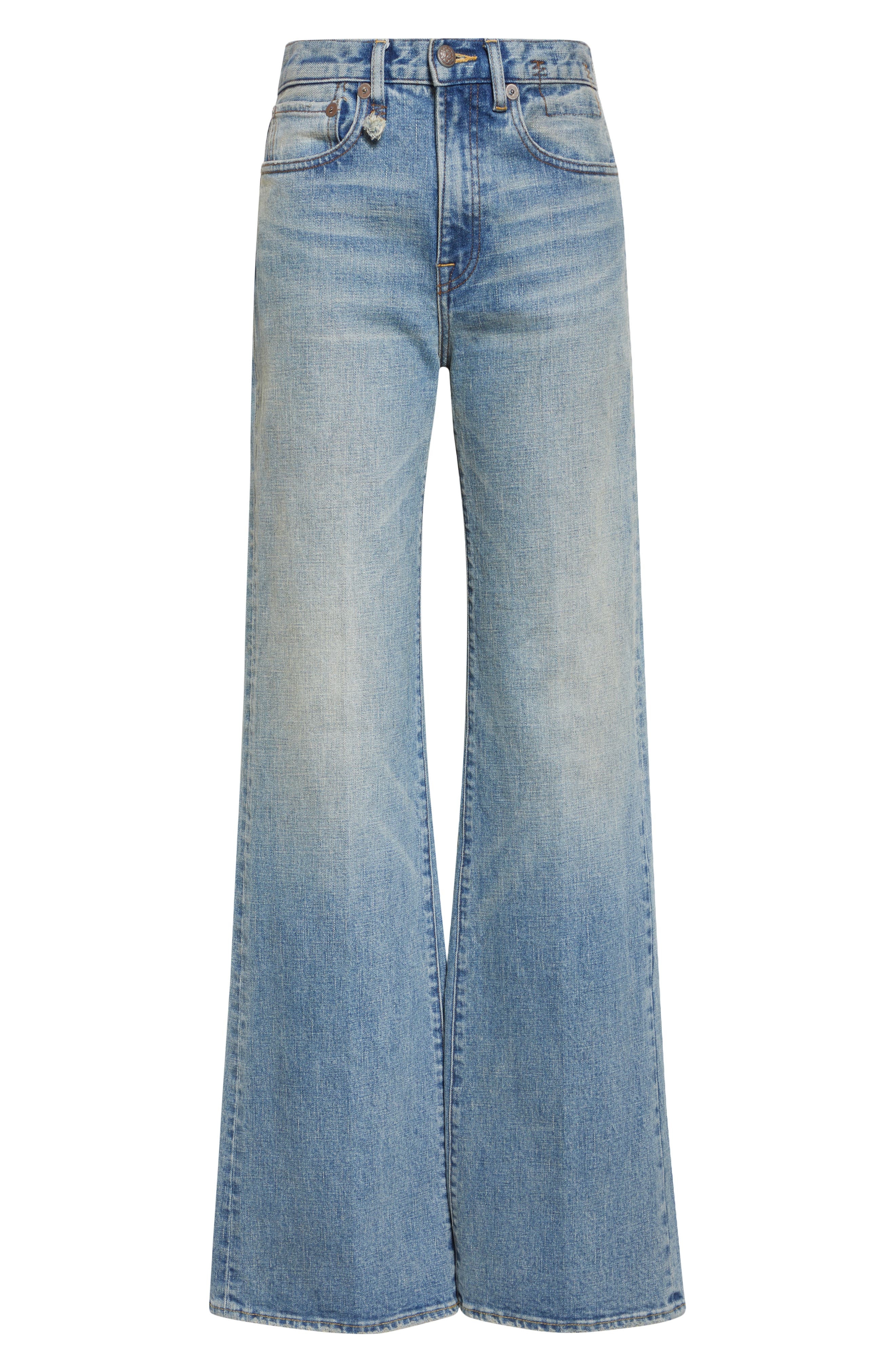 R13 Distressed Straight Leg Jeans in Patton Blue Stretch at Nordstrom - 5