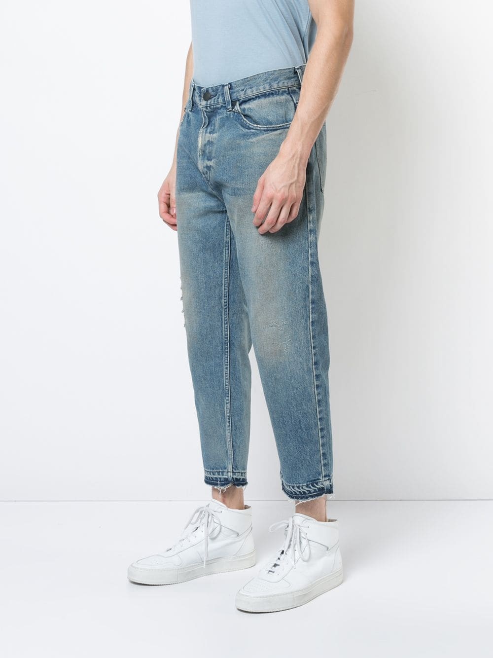 cropped distressed effect jeans - 3