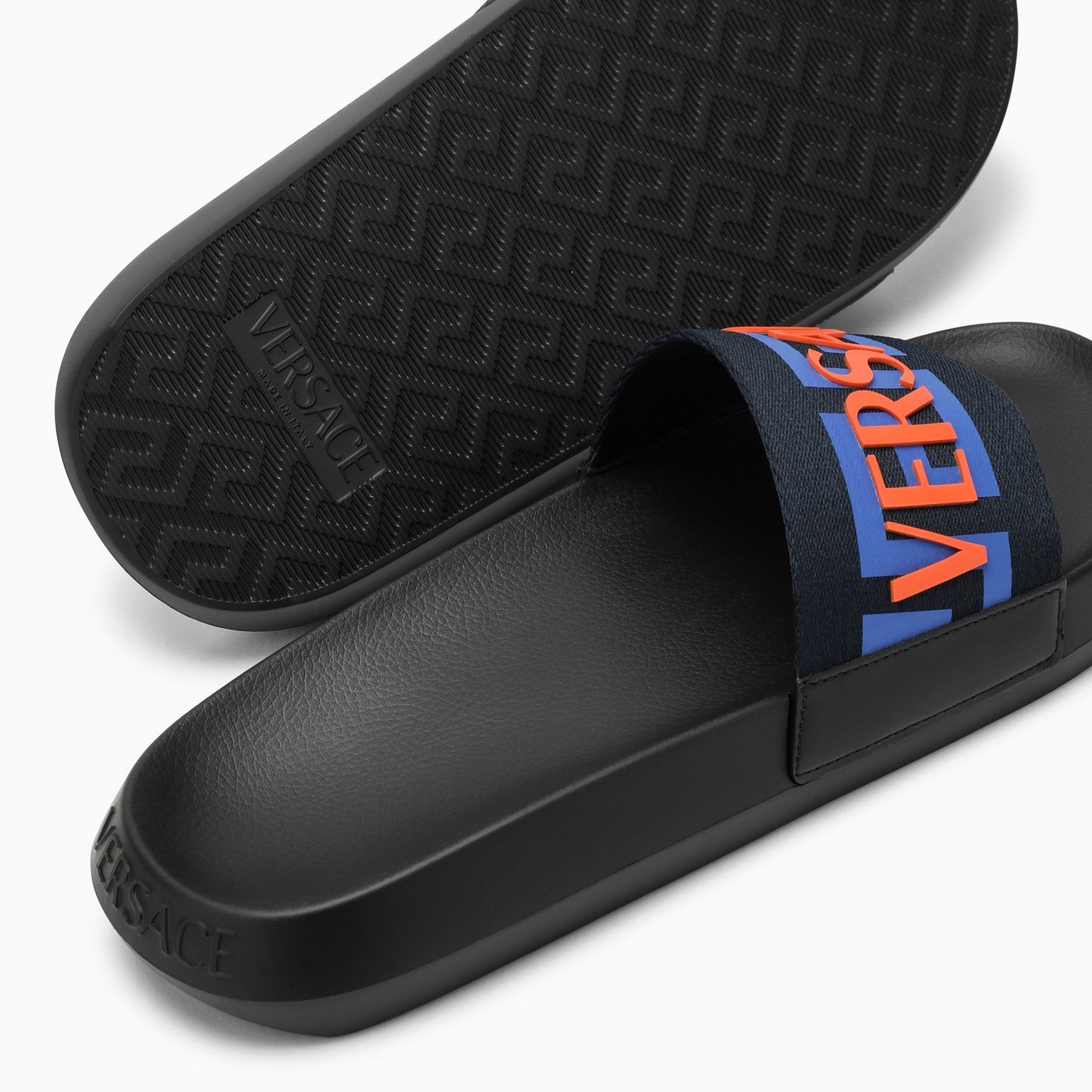 Versace Black Rubber Slide With Logo - 5