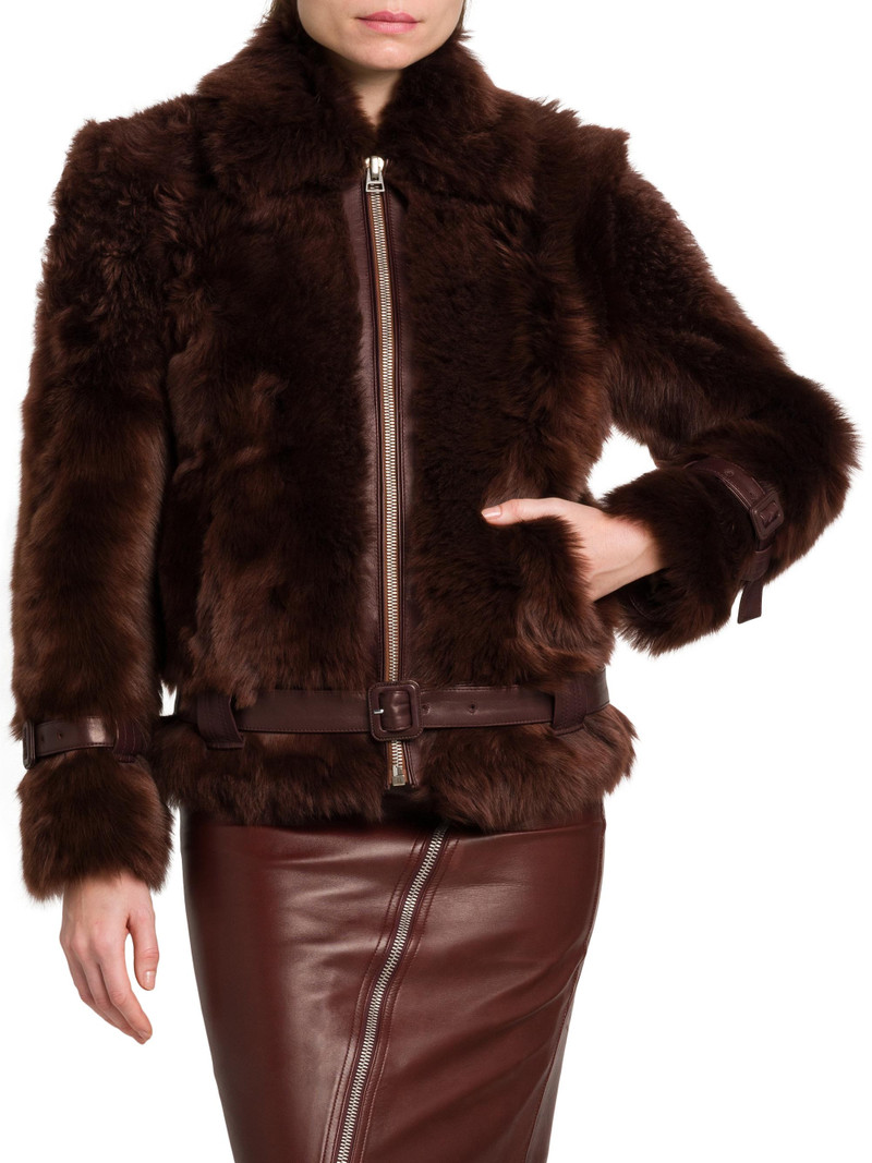 Women's Velour Shearling Zip Jacket - Wood 3