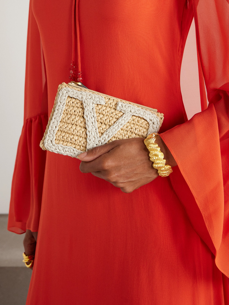Valentino Viva Superstar Crocheted Faux Raffia Clutch outlook