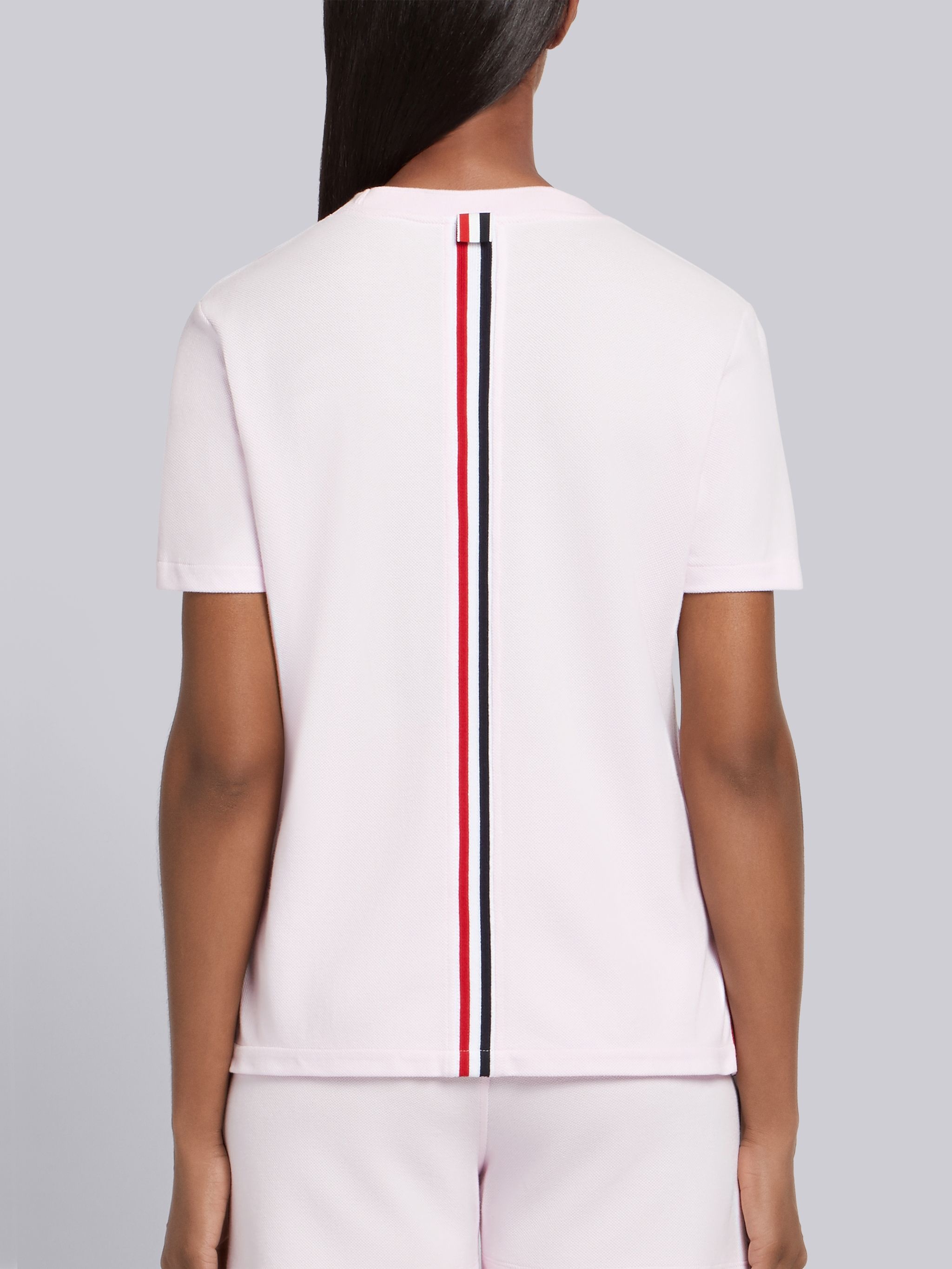 Pink Classic Cotton Pique Relaxed Fit Center Back Stripe Short Sleeve Tee - 2