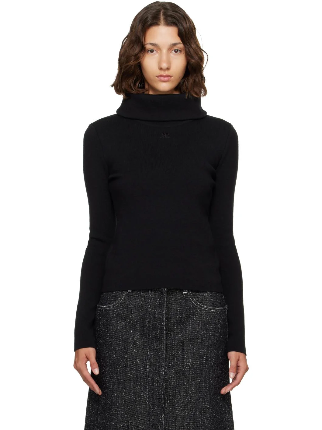 Black High Collar Merino Wool Sweater - 1