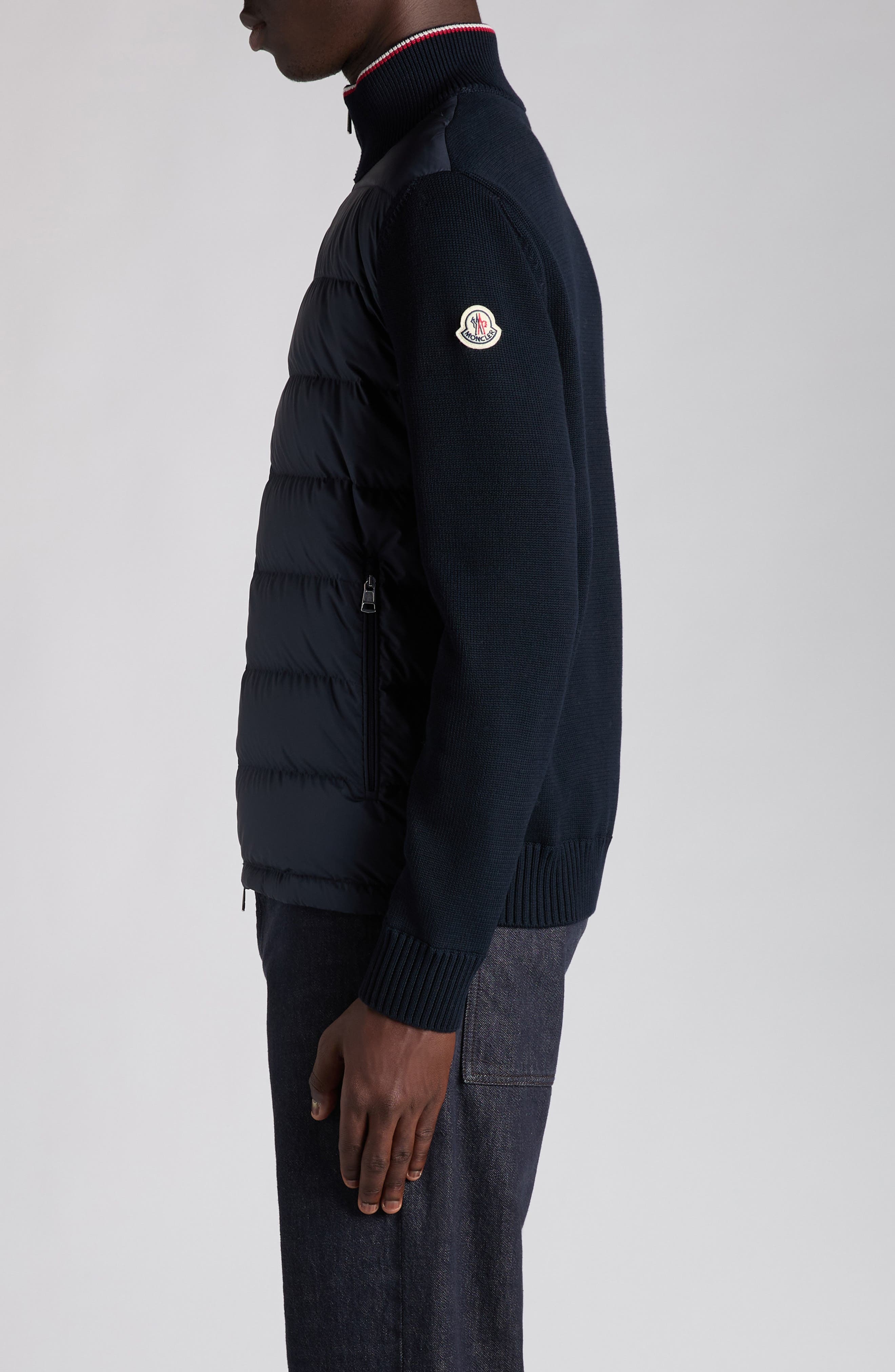 Moncler Padded Zip Cardigan in Obsidian Blue at Nordstrom - 3