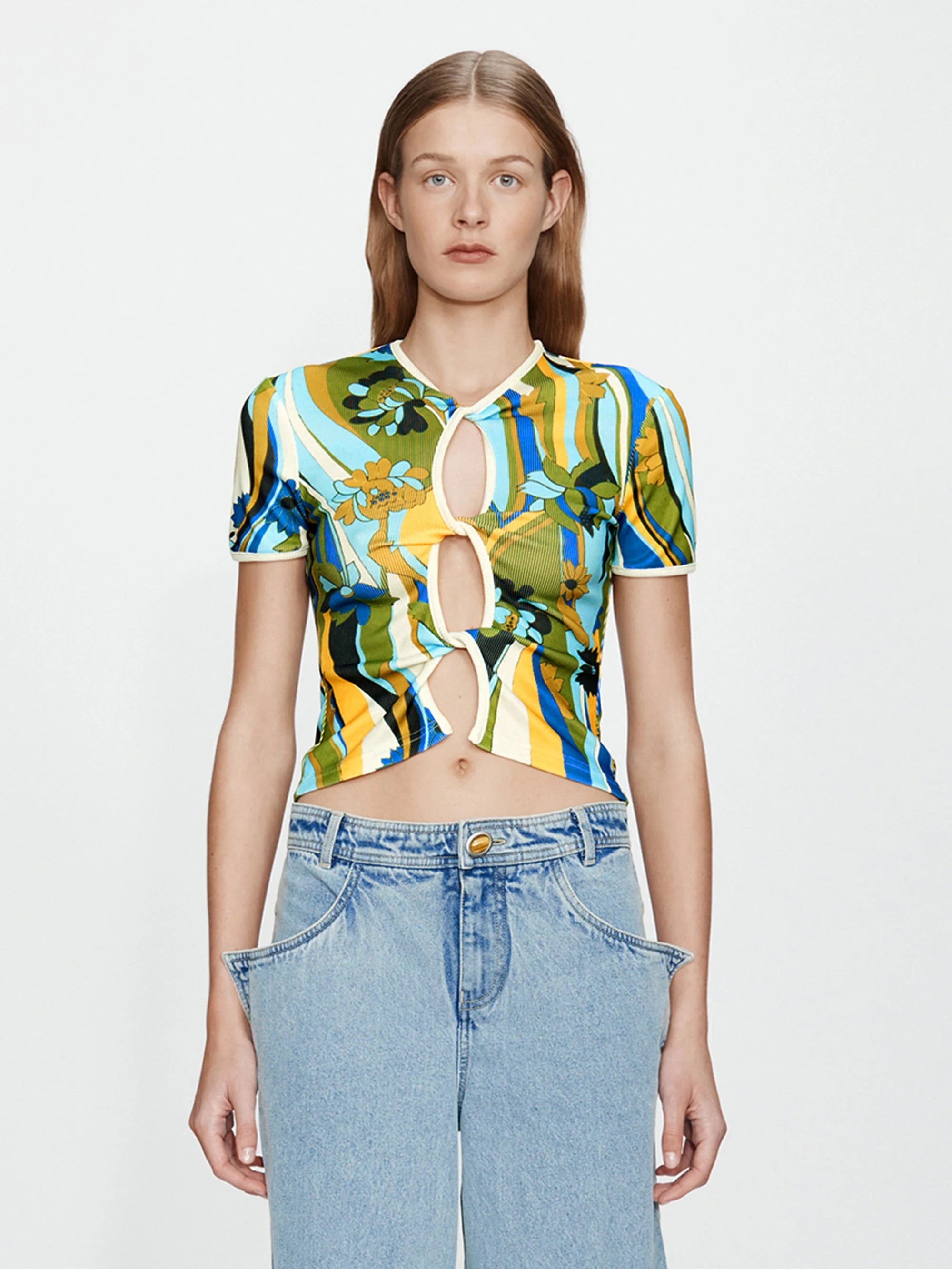 Acidic Floral Open Twist Tee - 1