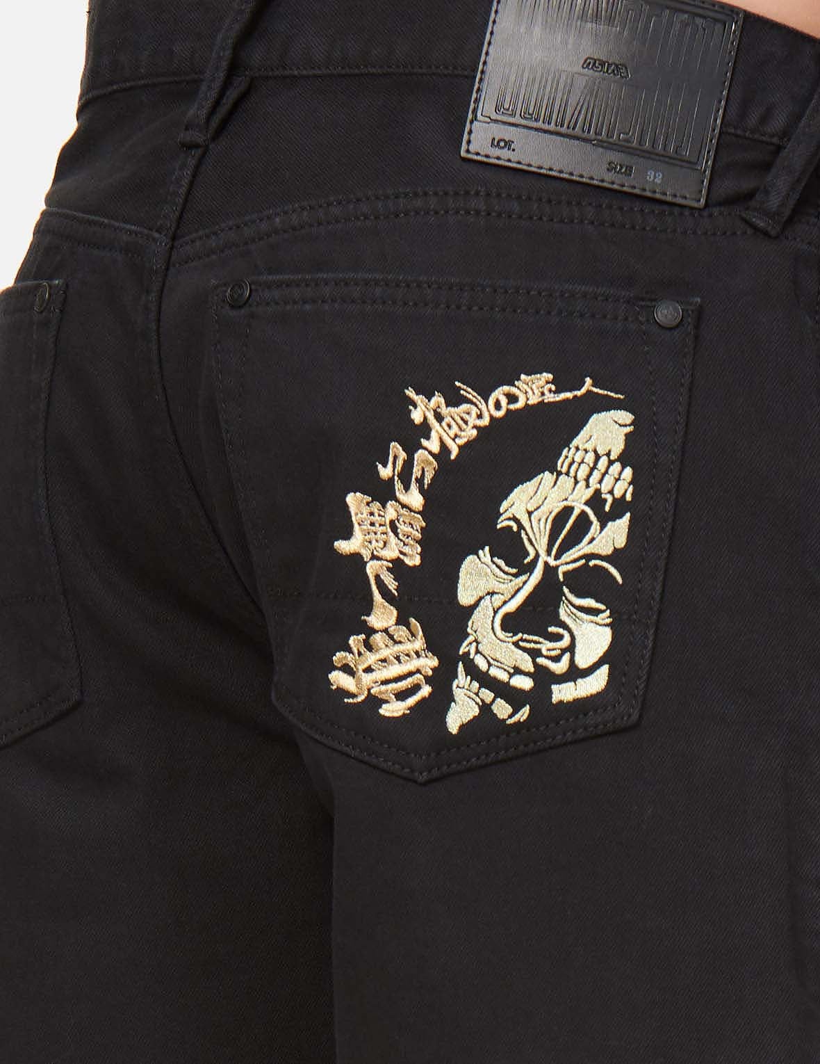 Hannya Skull Embroidered Denim Shorts - 9