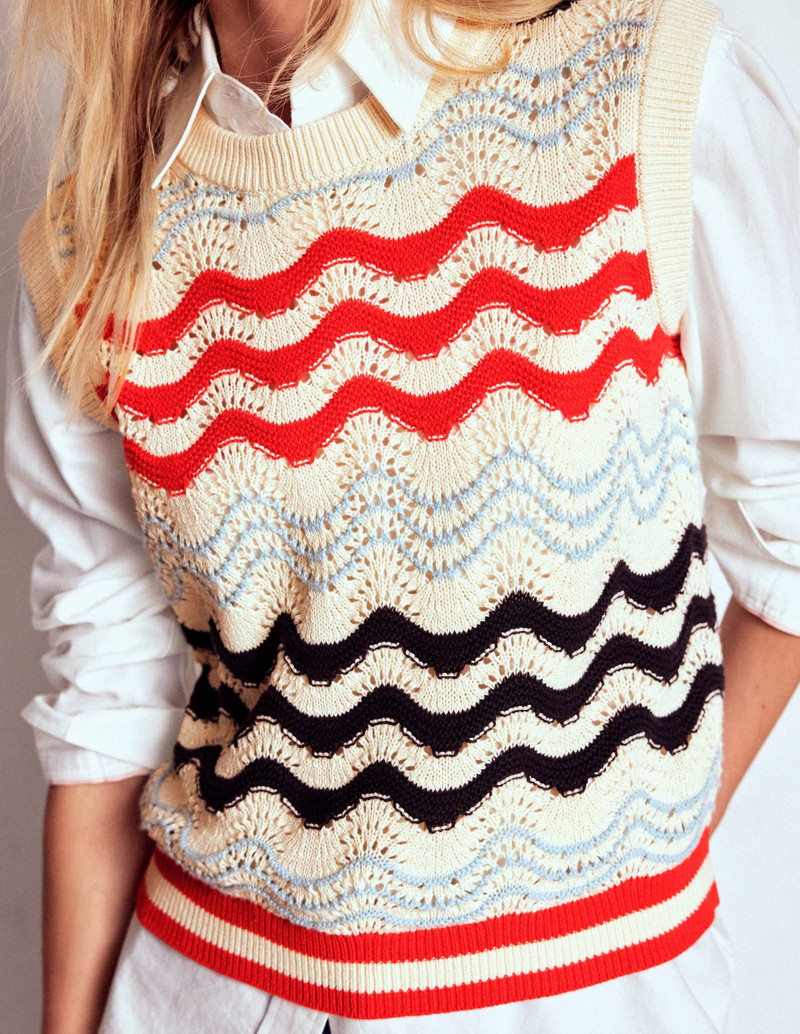 Cotton Wave Sweater Vest-Navy/ Red Textured Wave 4