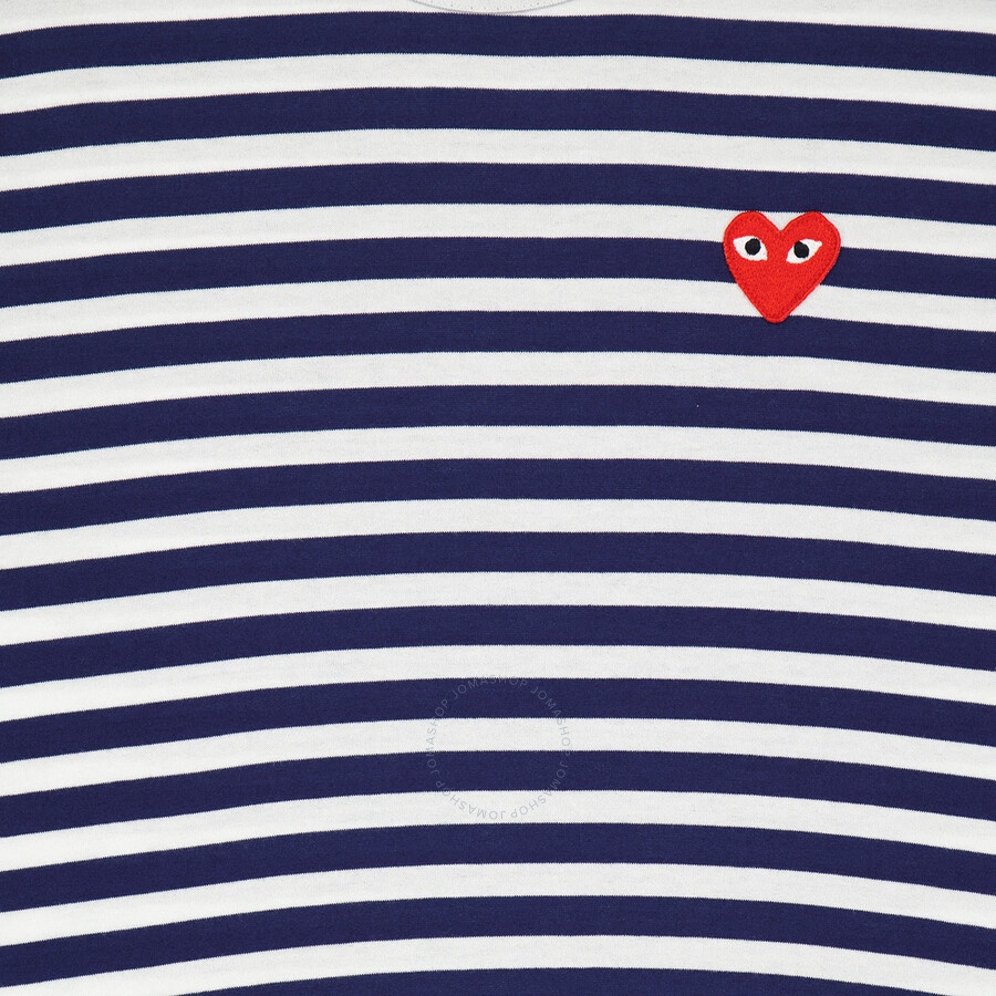 Comme Des Garcons Play Navy / White Long Sleeve Heart Logo Stripe Tee - 7